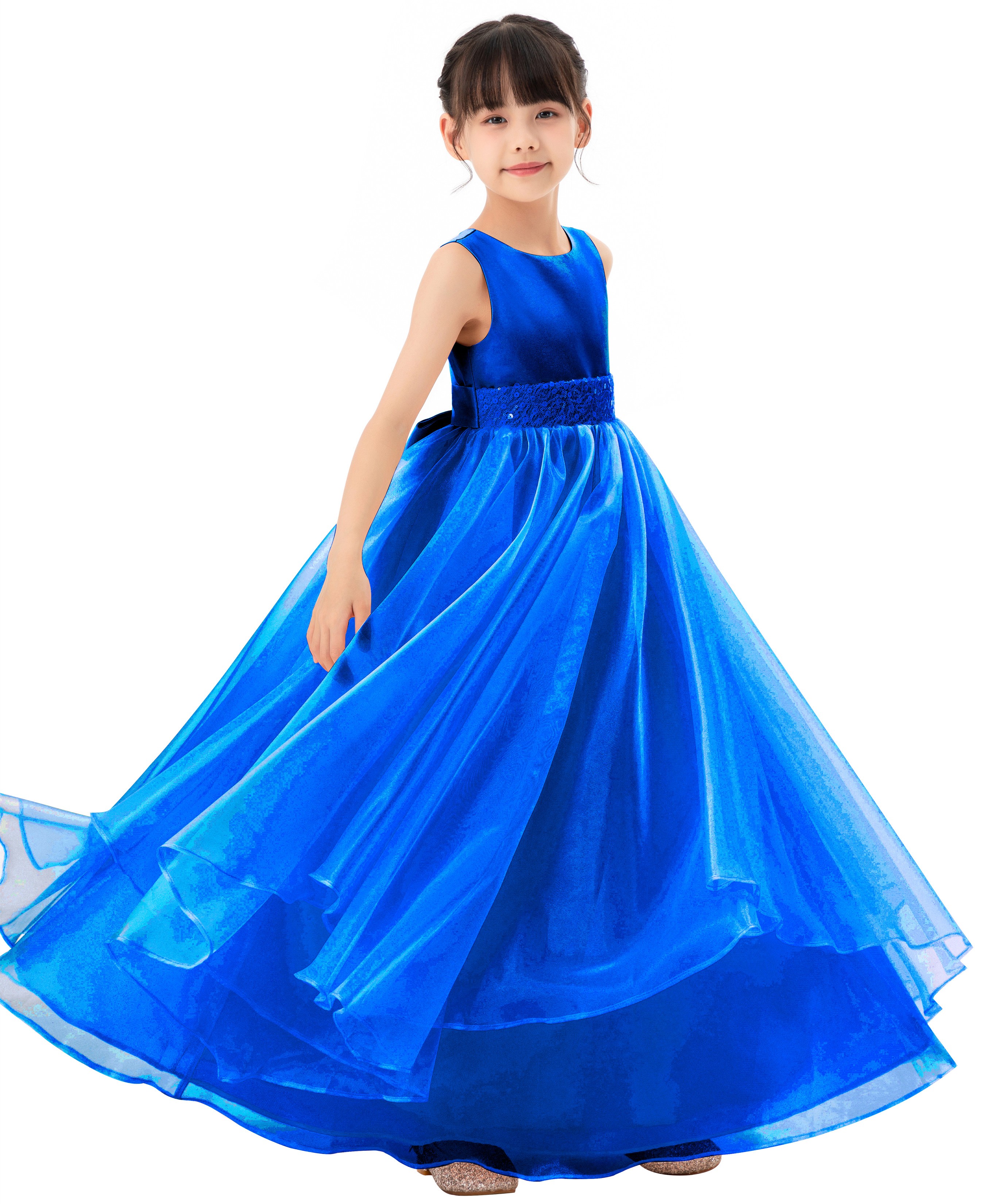 Royal Blue Tiered Ruffle Organza Flower Girl Dress Seq1