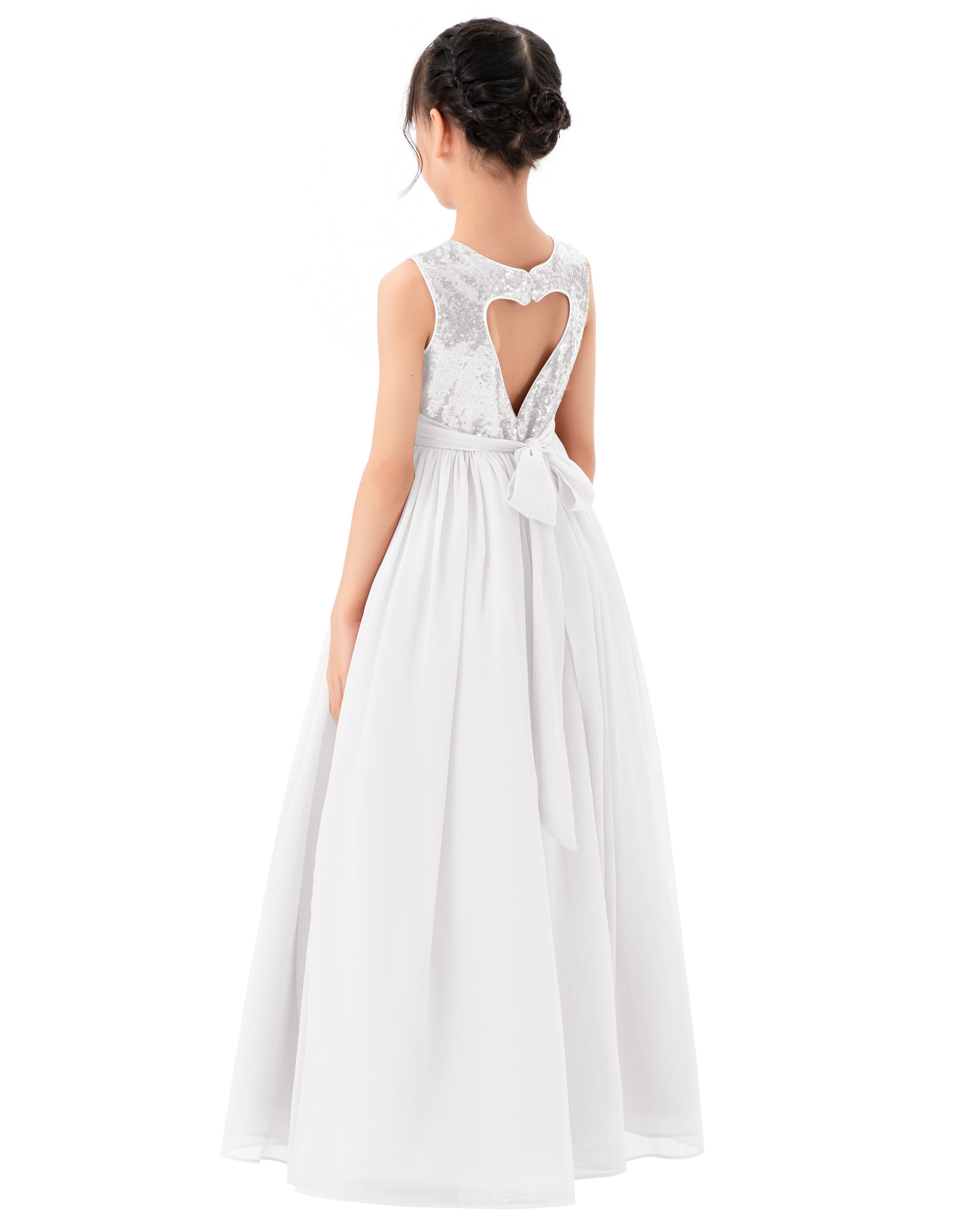 White Heart Cutout Chiffon Flower Girl Dress SH1