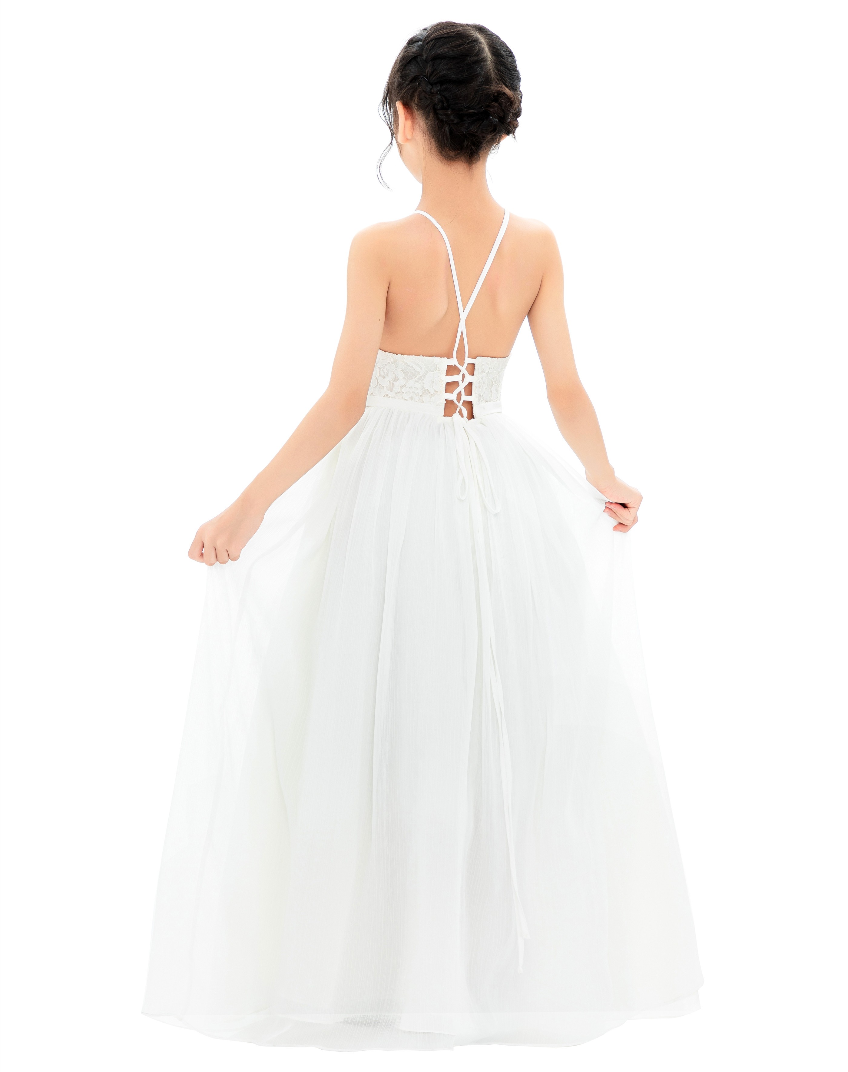 Ivory Halter Lace Dress Criss-Cross Flower Girl Dress L248