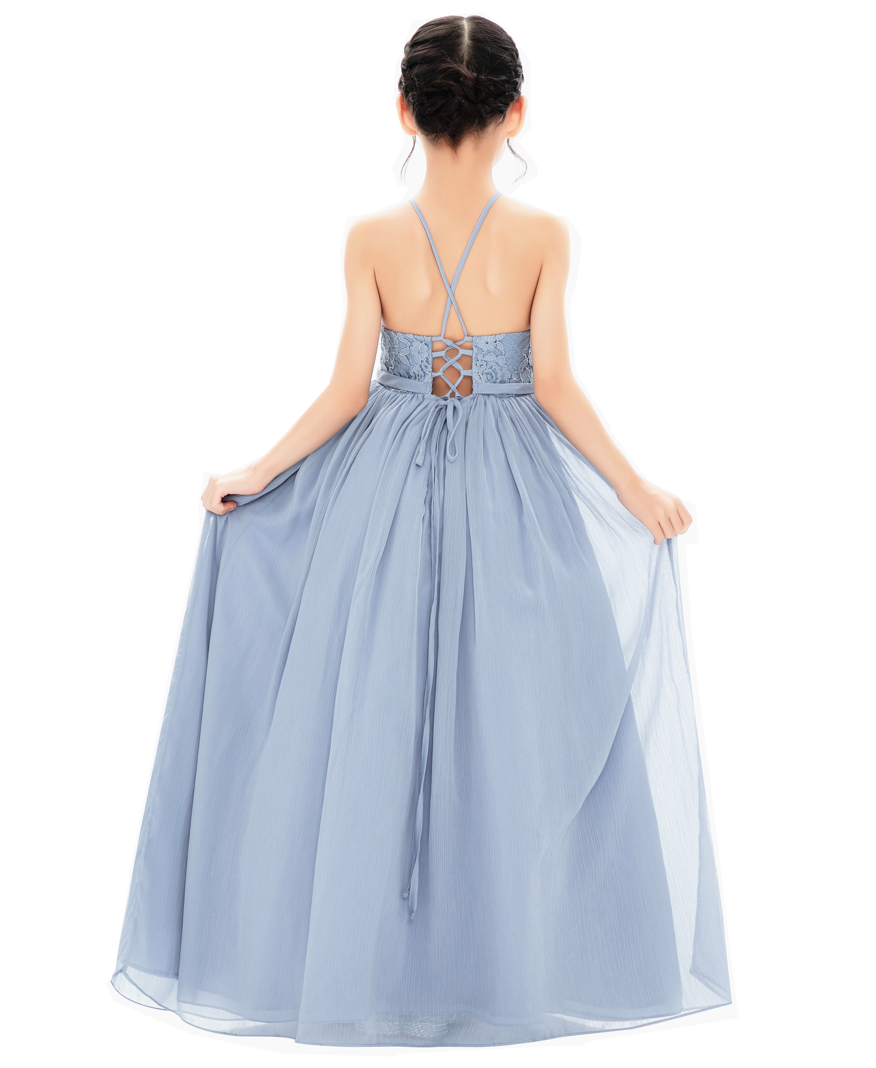 Dusty Blue Halter Lace Dress Criss-Cross Flower Girl Dress L248