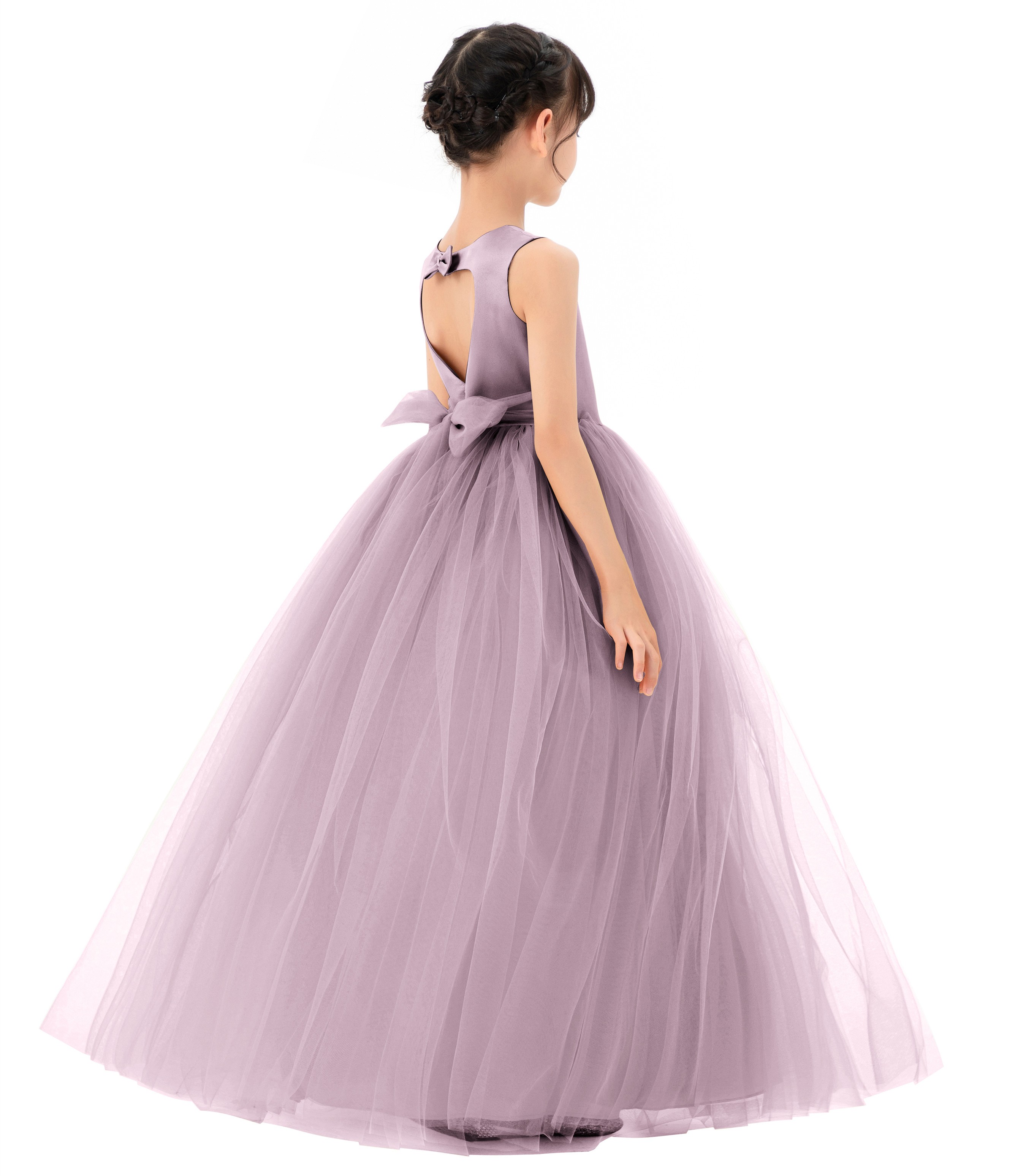 Mauve Satin Heart Cutout Tulle Flower Girl Dress 247