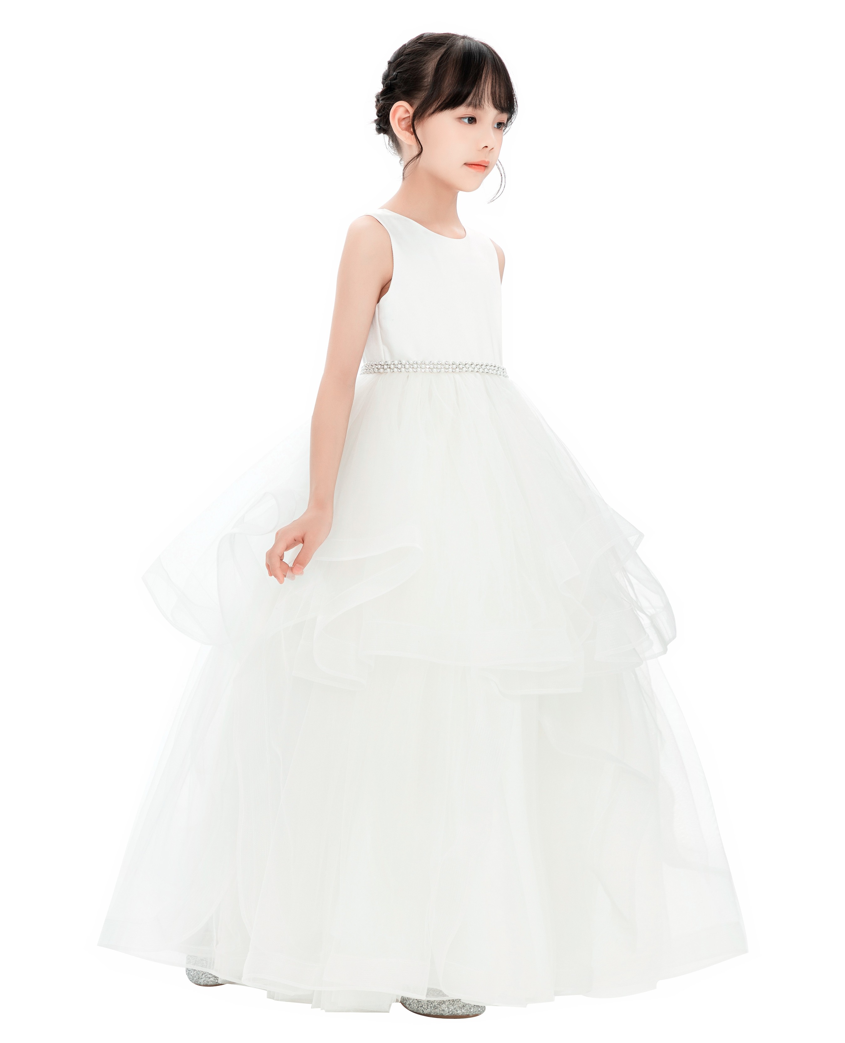 White Heart Cutout Ruffle Skirt Flower Girl Dress 329