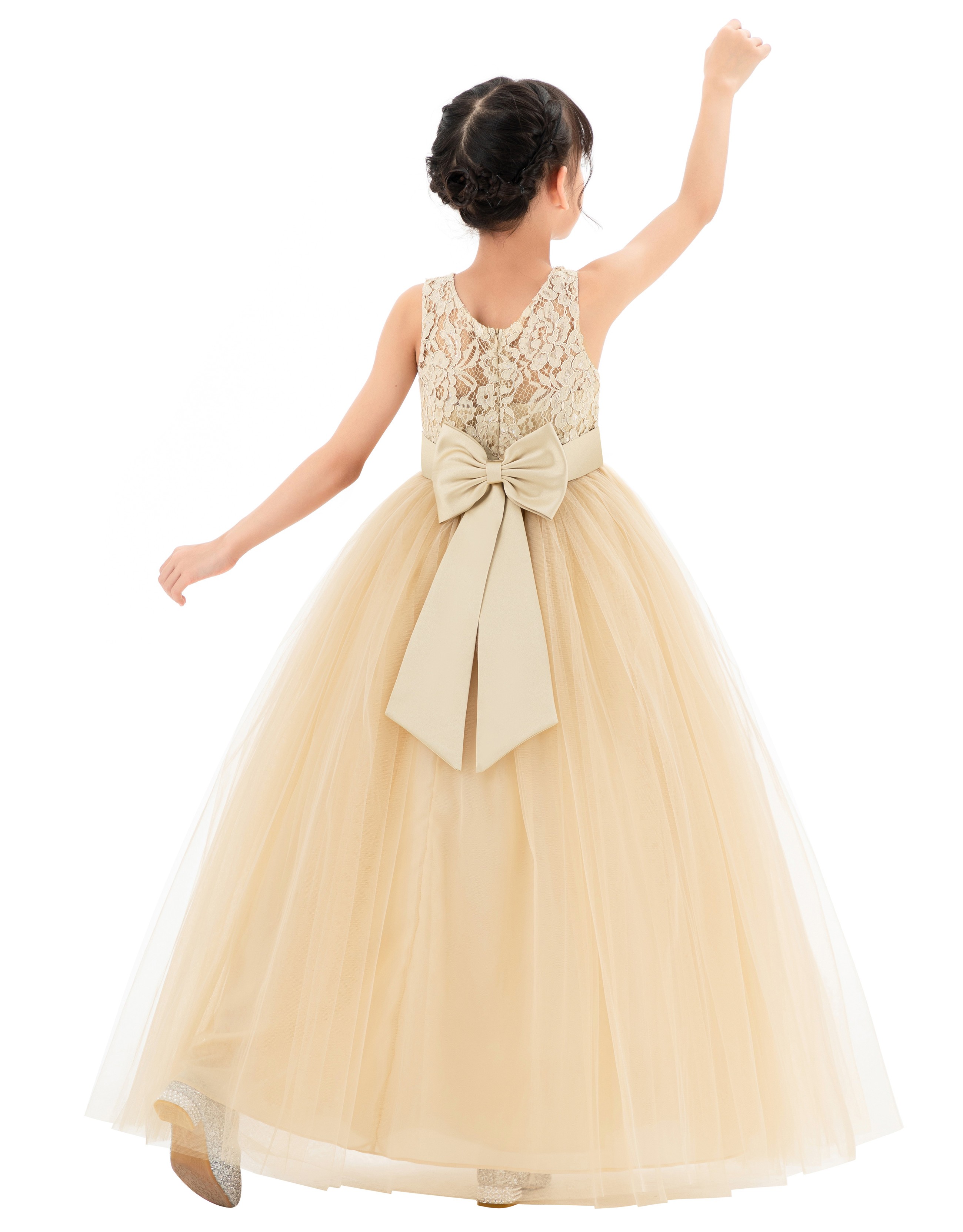 Champagne Illusion Lace Flower Girl Dress 331