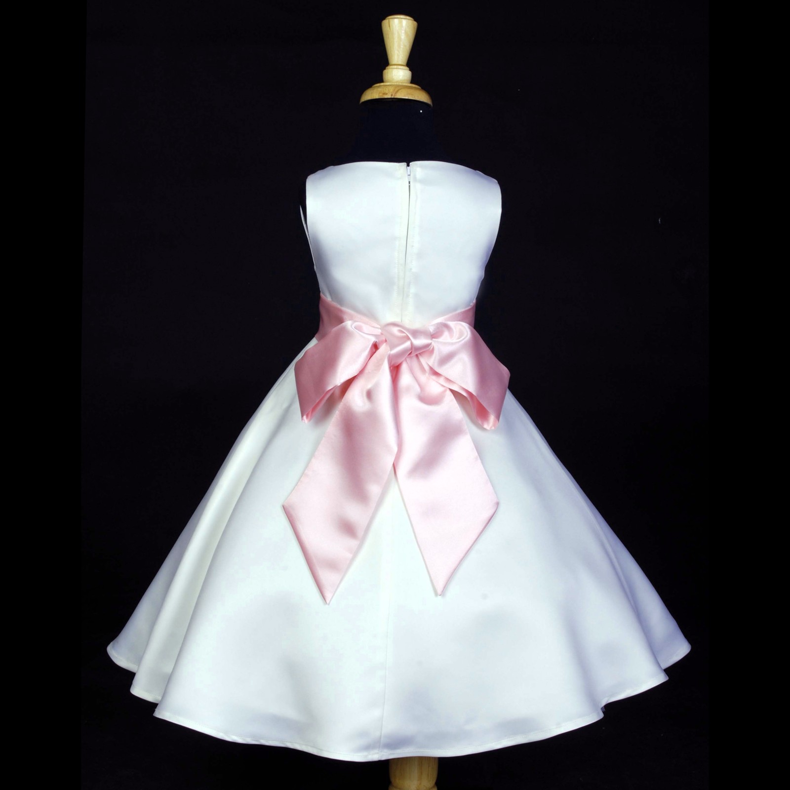 White/Dusty Rose A-Line Flower Pin Satin Flower Girl Dress 821S