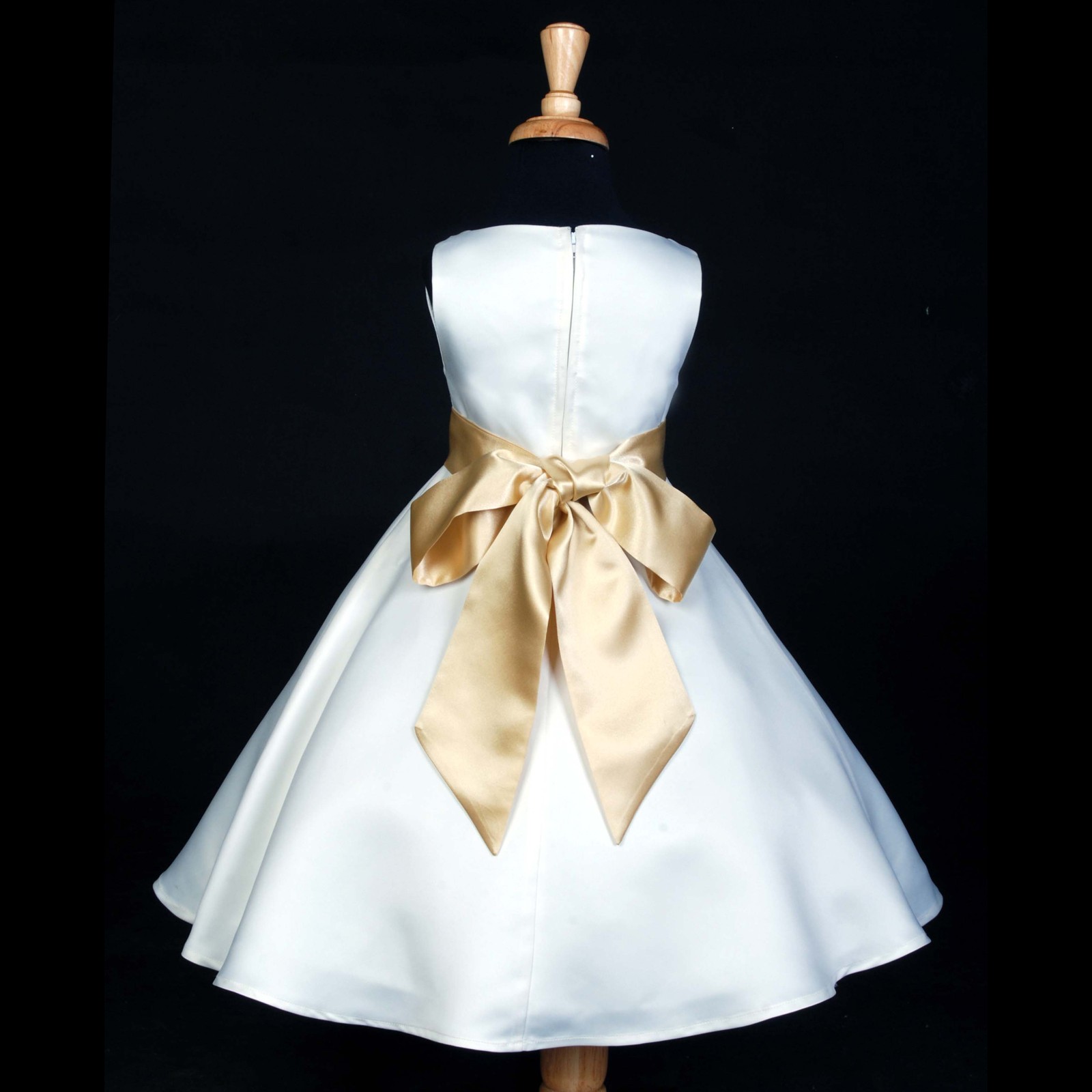 White/Gold A-Line Flower Pin Satin Flower Girl Dress 821S