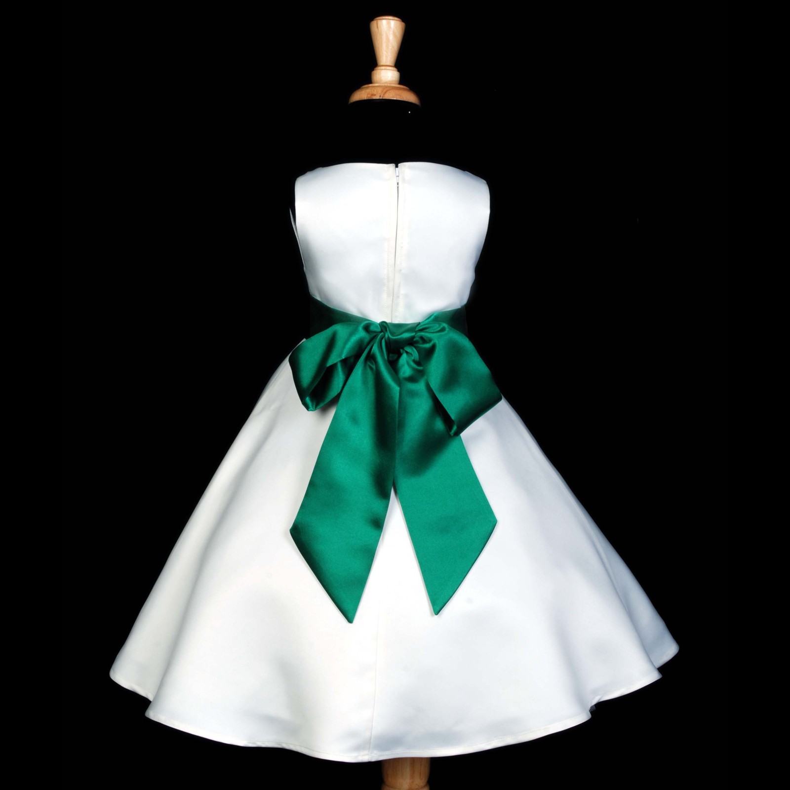 White/Green A-Line Flower Pin Satin Flower Girl Dress 821S