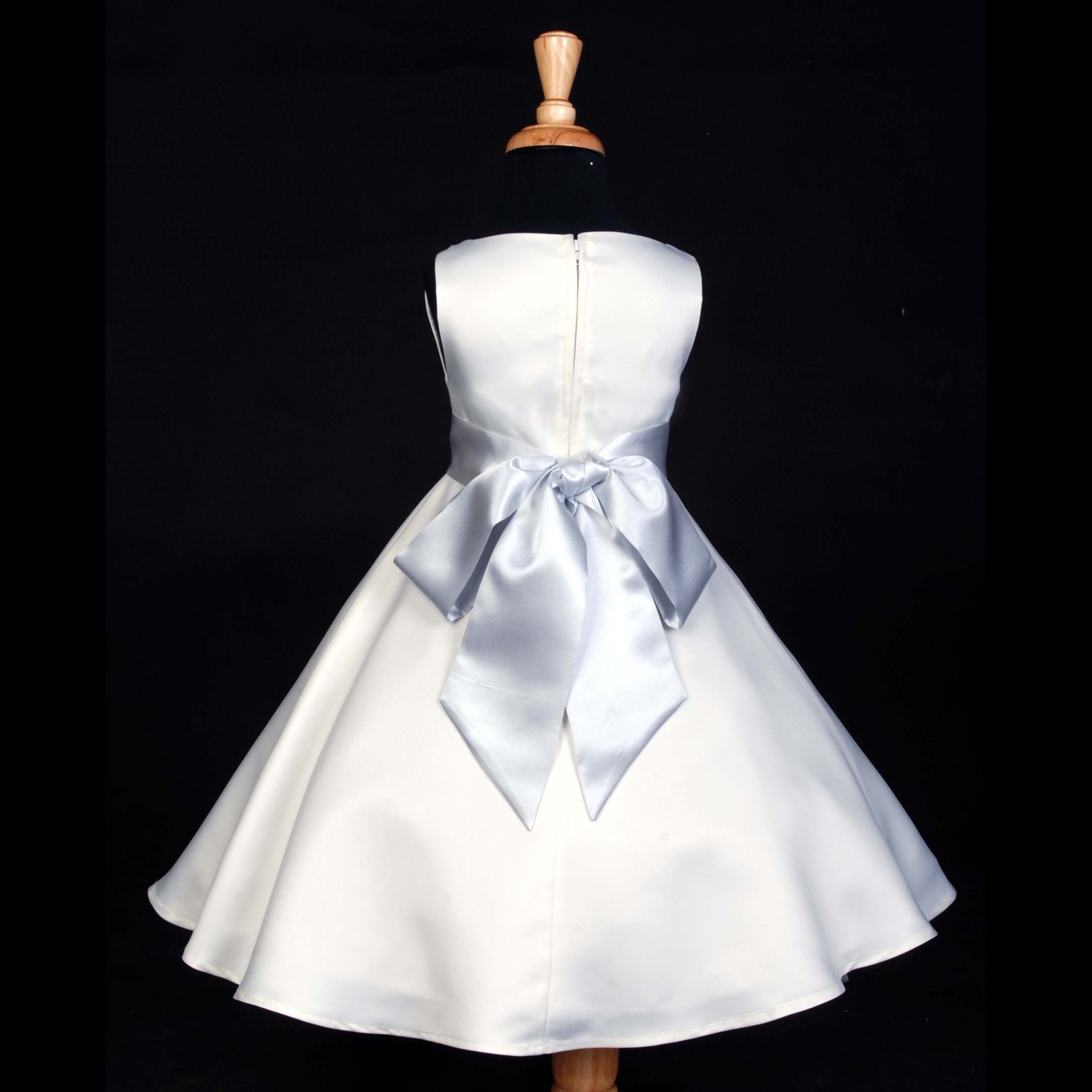 White/Silver A-Line Flower Pin Satin Flower Girl Dress 821S