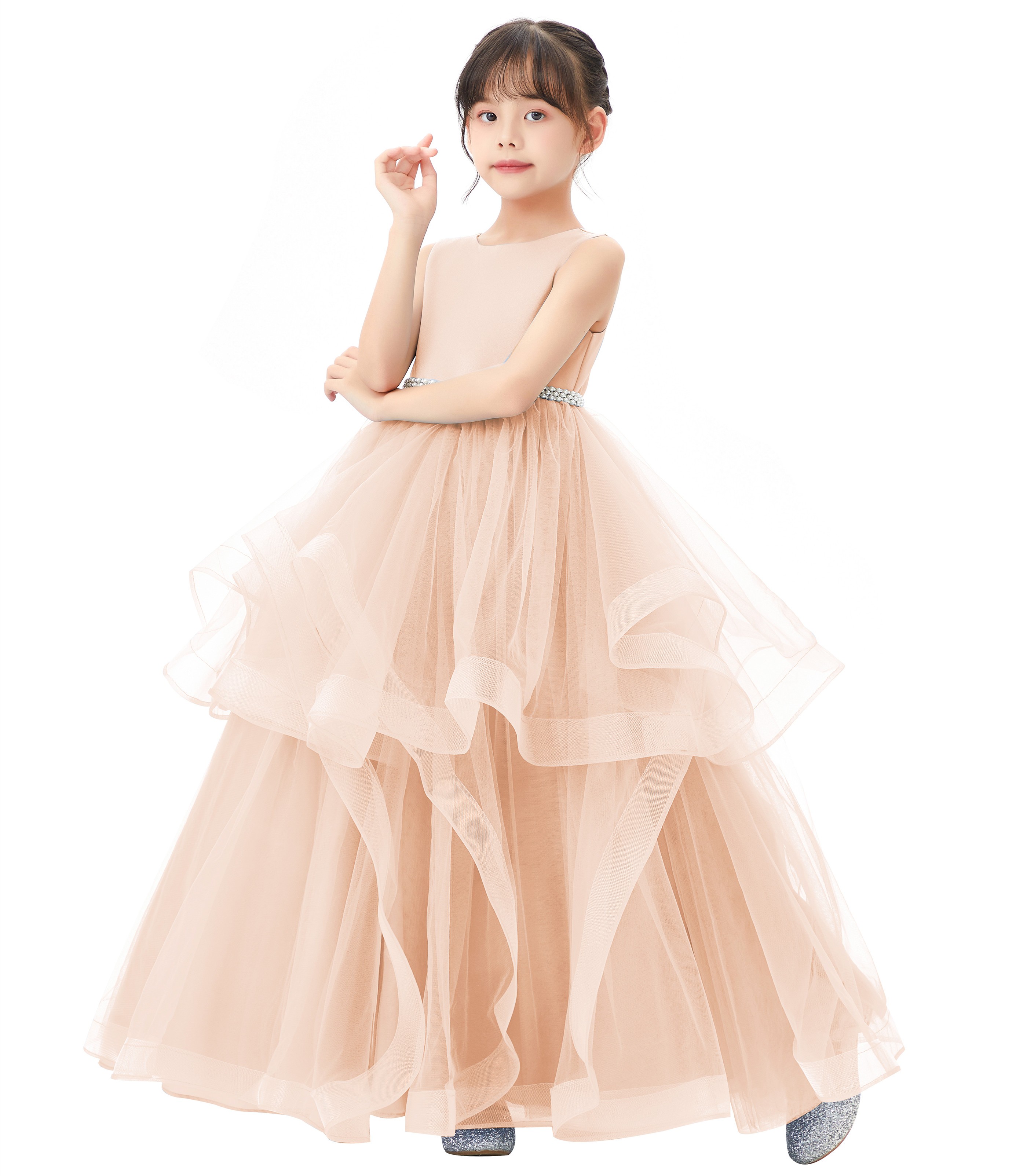Blush Pink Heart Cutout Ruffle Skirt Flower Girl Dress 329
