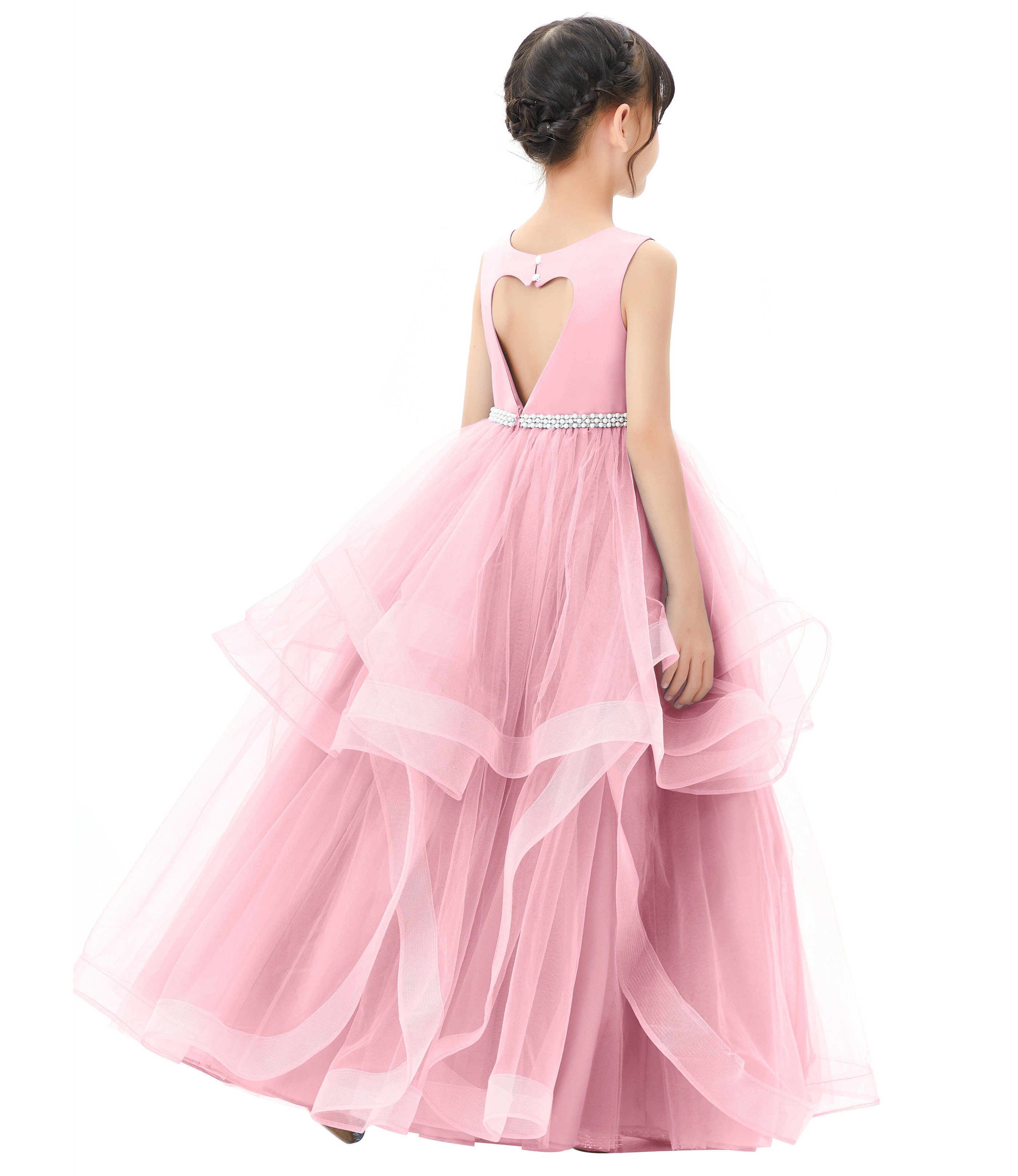 Dusty Rose Heart Cutout Ruffle Skirt Flower Girl Dress 329