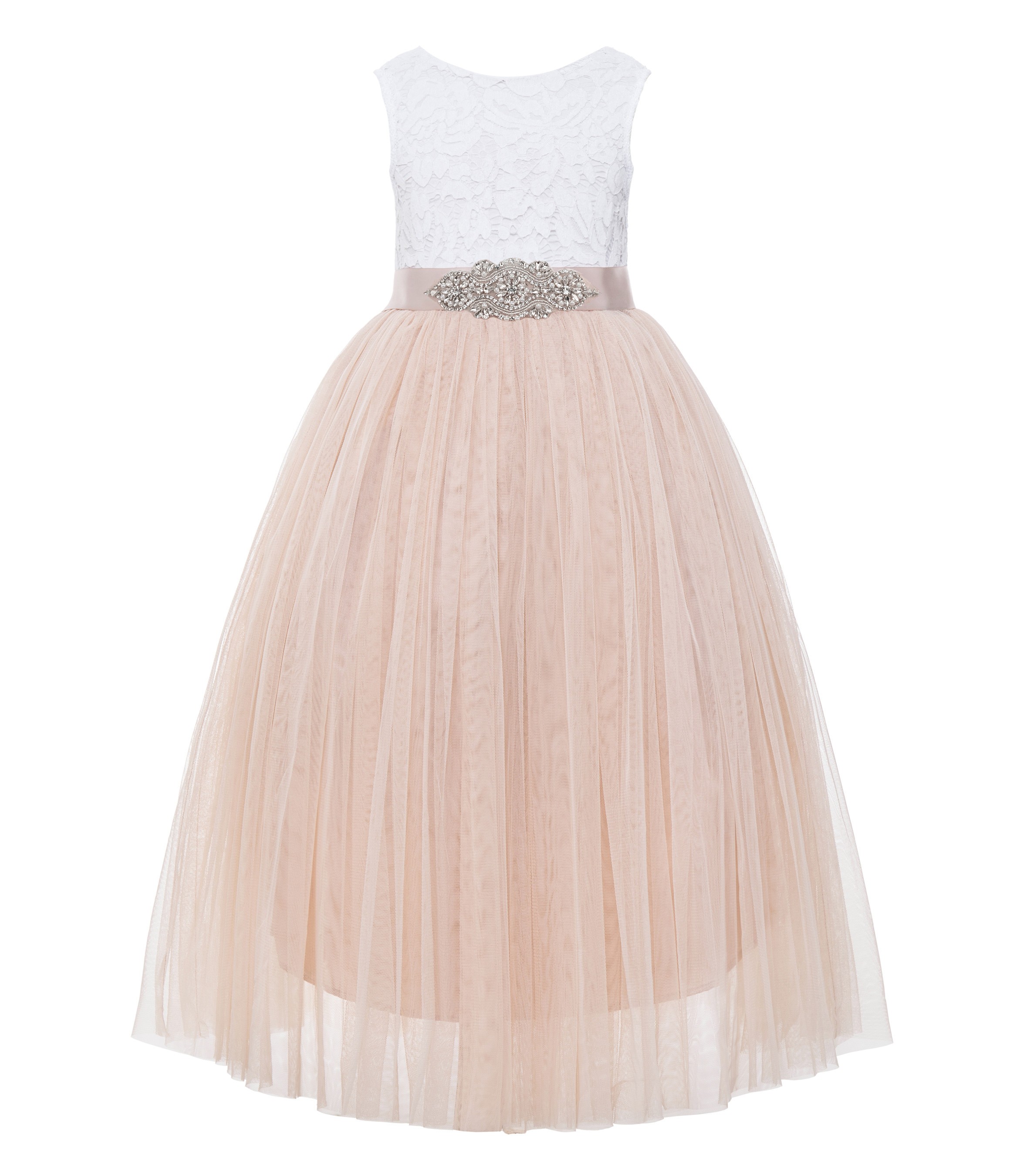 Blush Pink Scalloped V-Back Lace A-Line Flower Girl Dress 207R3