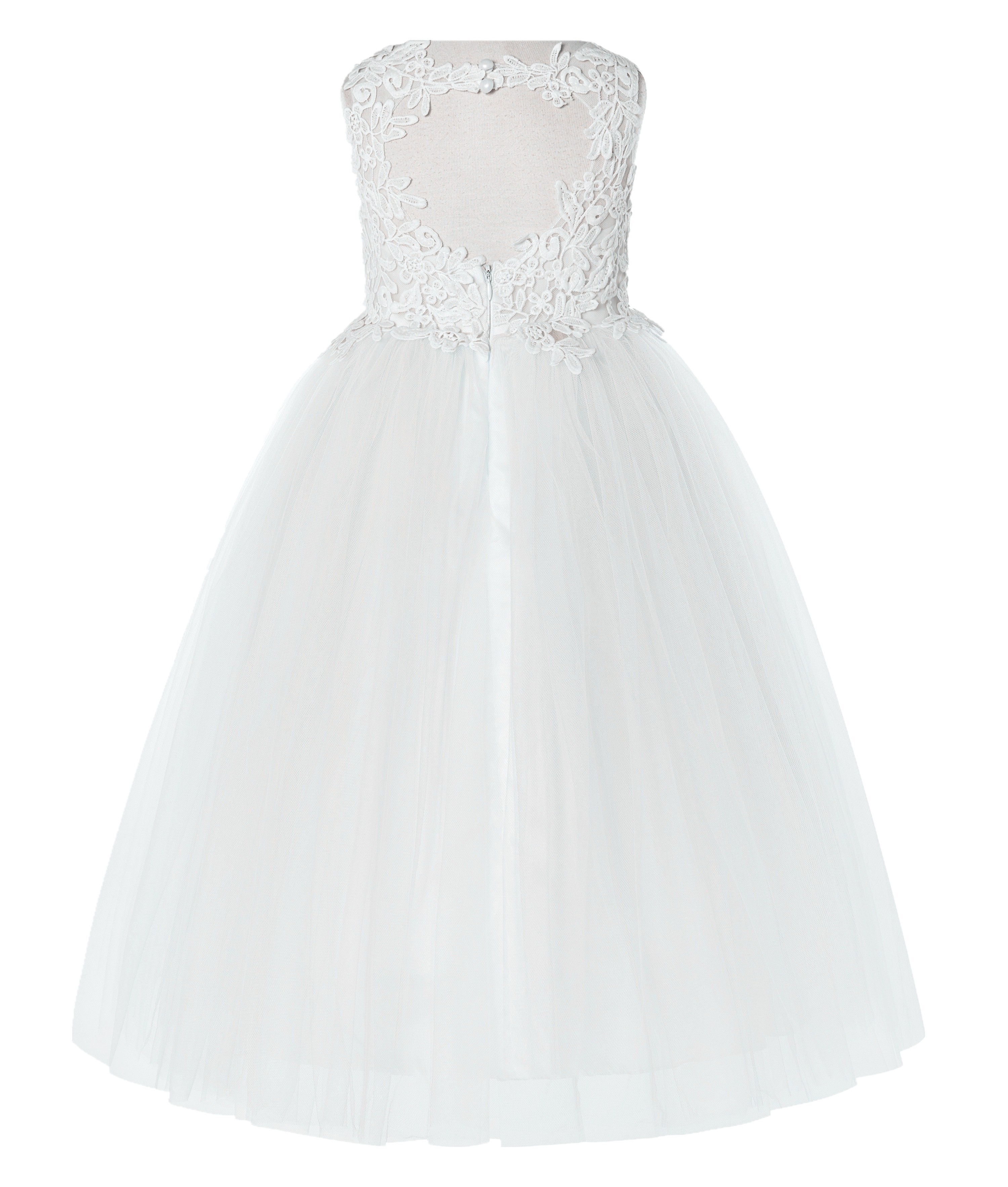 White Floral Applique Lace Dress Ivory Lace Tulle Dress 220