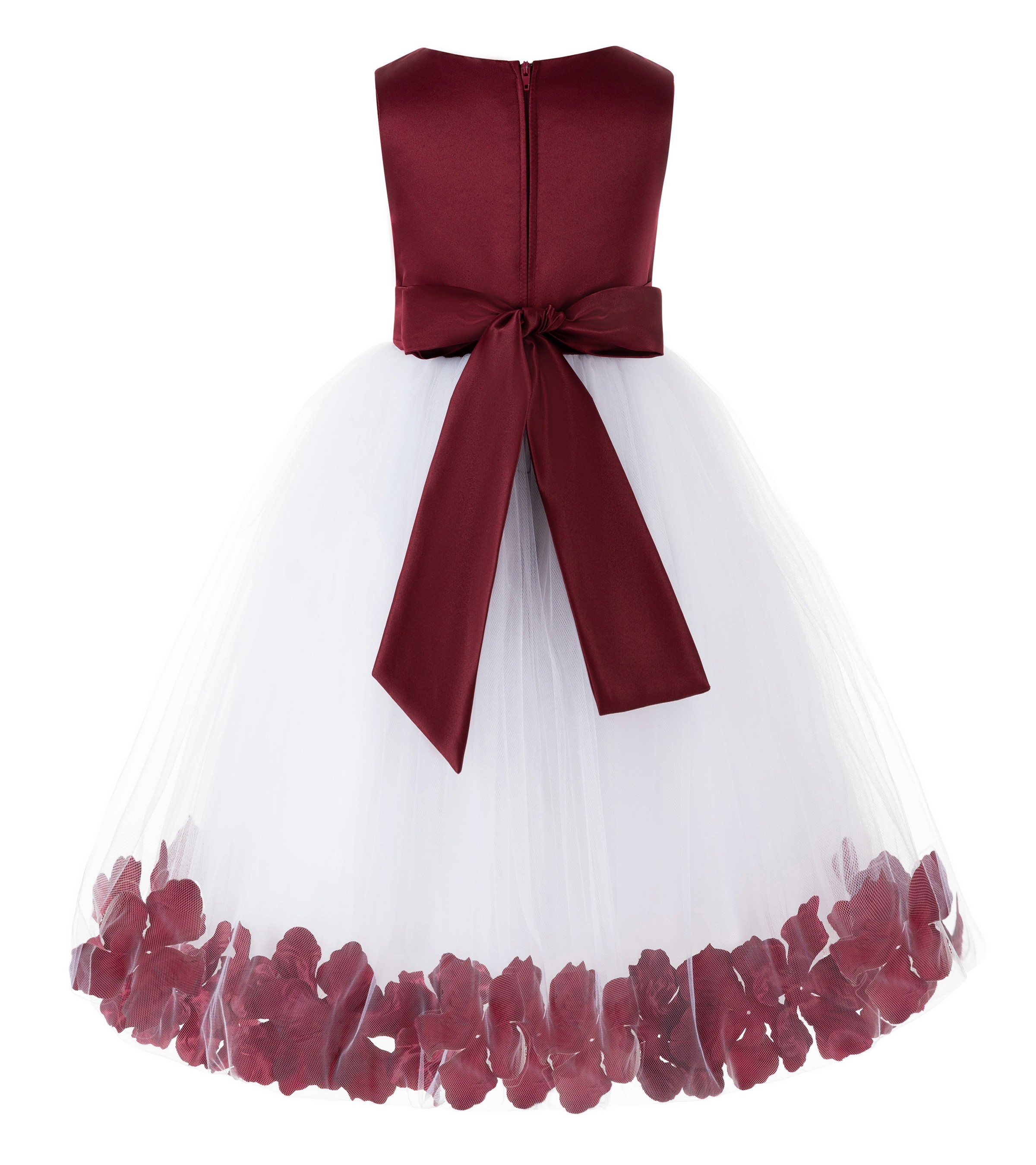 Burgundy Tulle Rose Petals Flower Girl Dress Wedding 302S