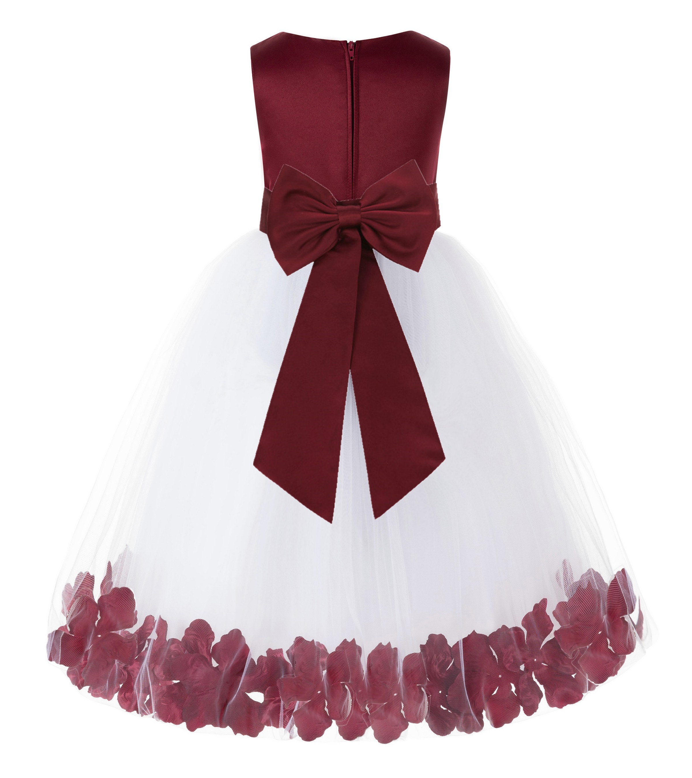 Burgundy Tulle Rose Petals Flower Girl Dress Wedding 302T