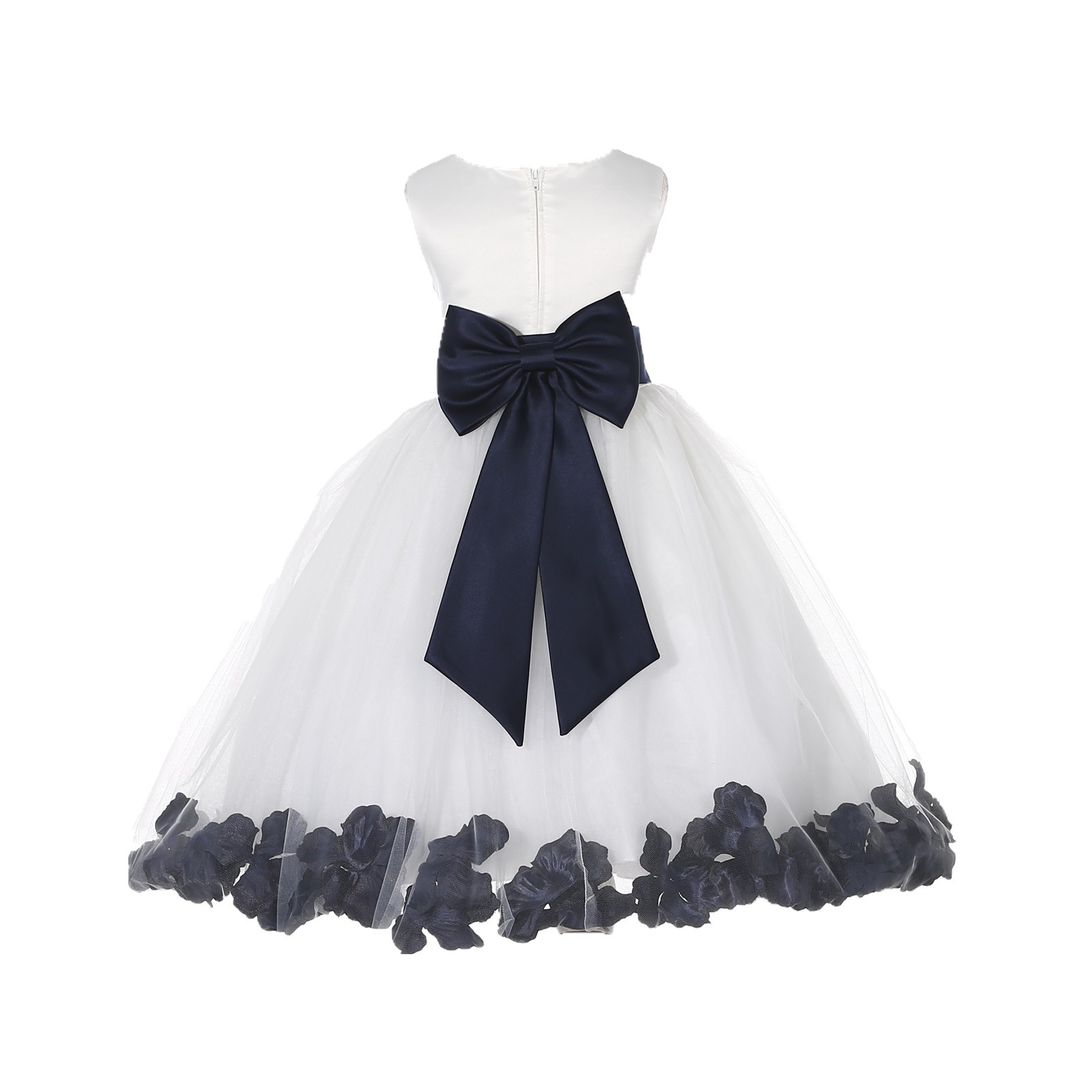 Ivory/Marine Tulle Rose Petals Flower Girl Dress Pageant 302T