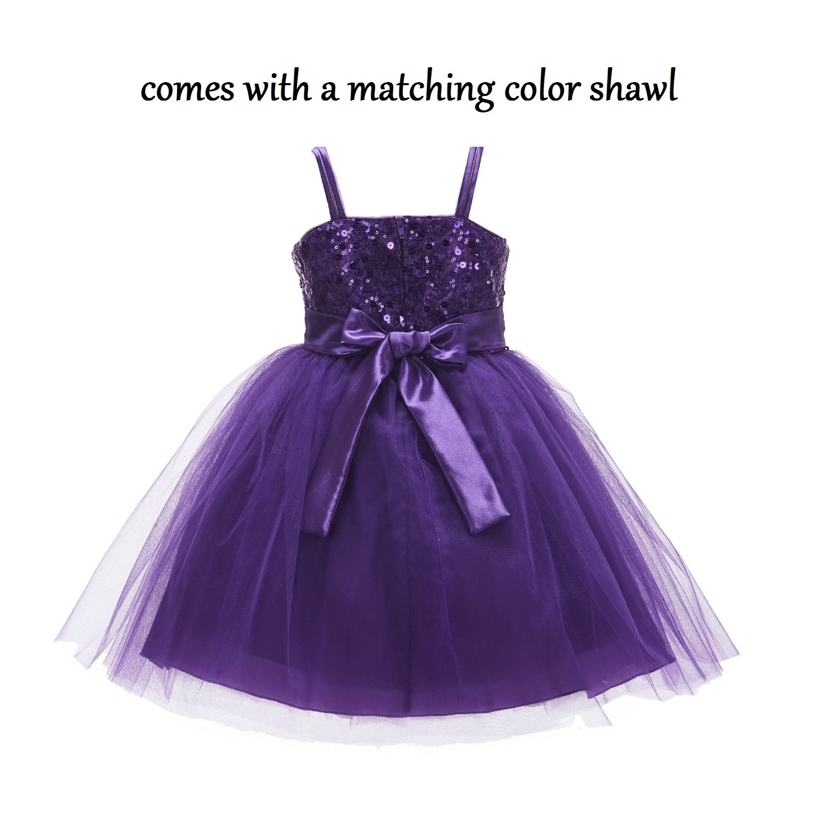 Purple Shawl Spaghetti-Straps Sequin Tulle Flower Girl Dress Elegant B-SH1508NF