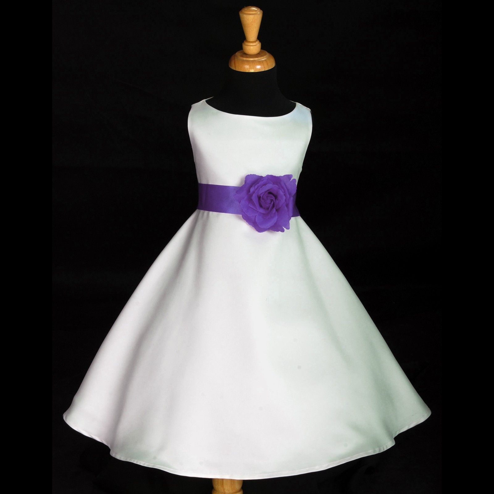 White/Purple A-Line Flower Pin Satin Flower Girl Dress 821S
