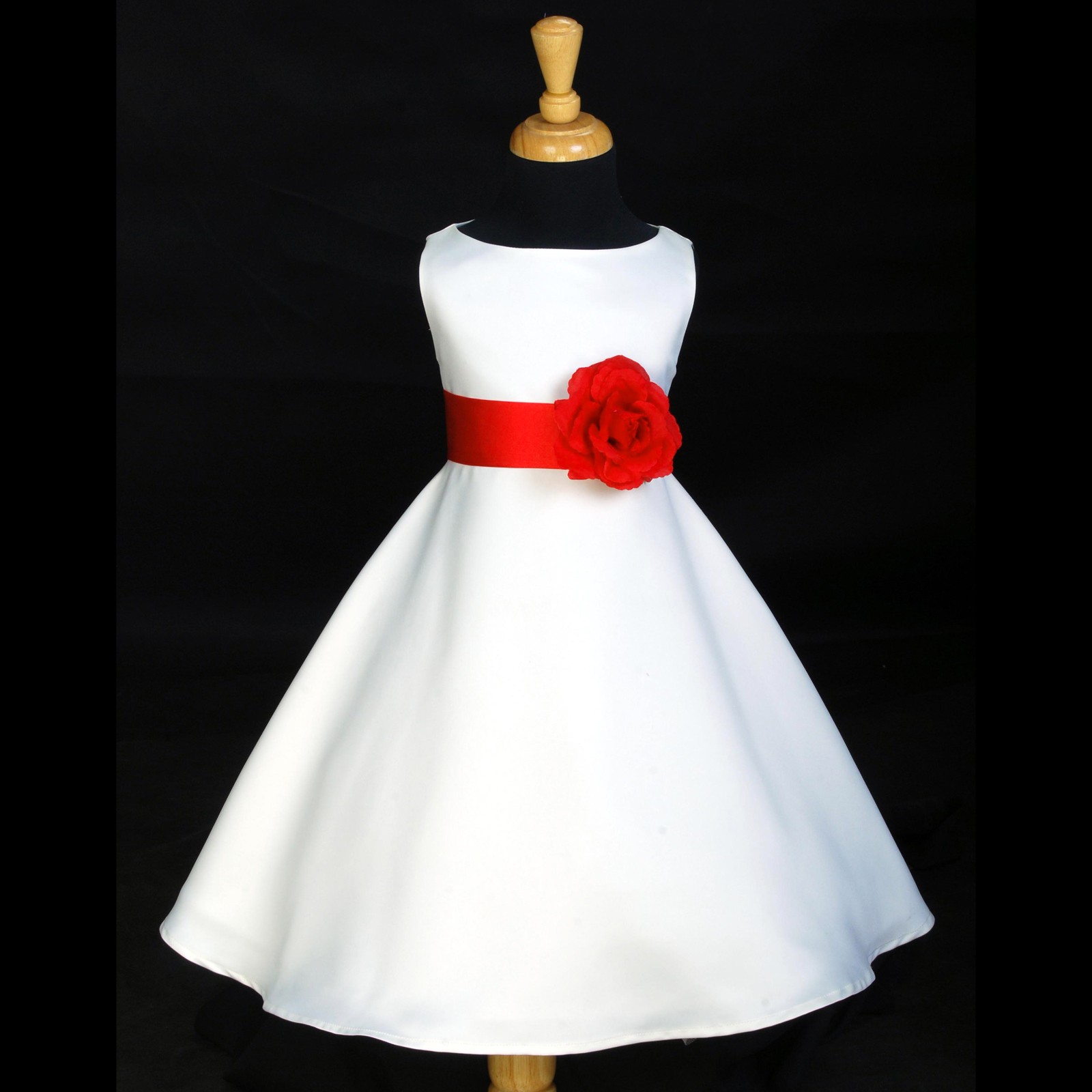 White/Red A-Line Flower Pin Satin Flower Girl Dress 821S