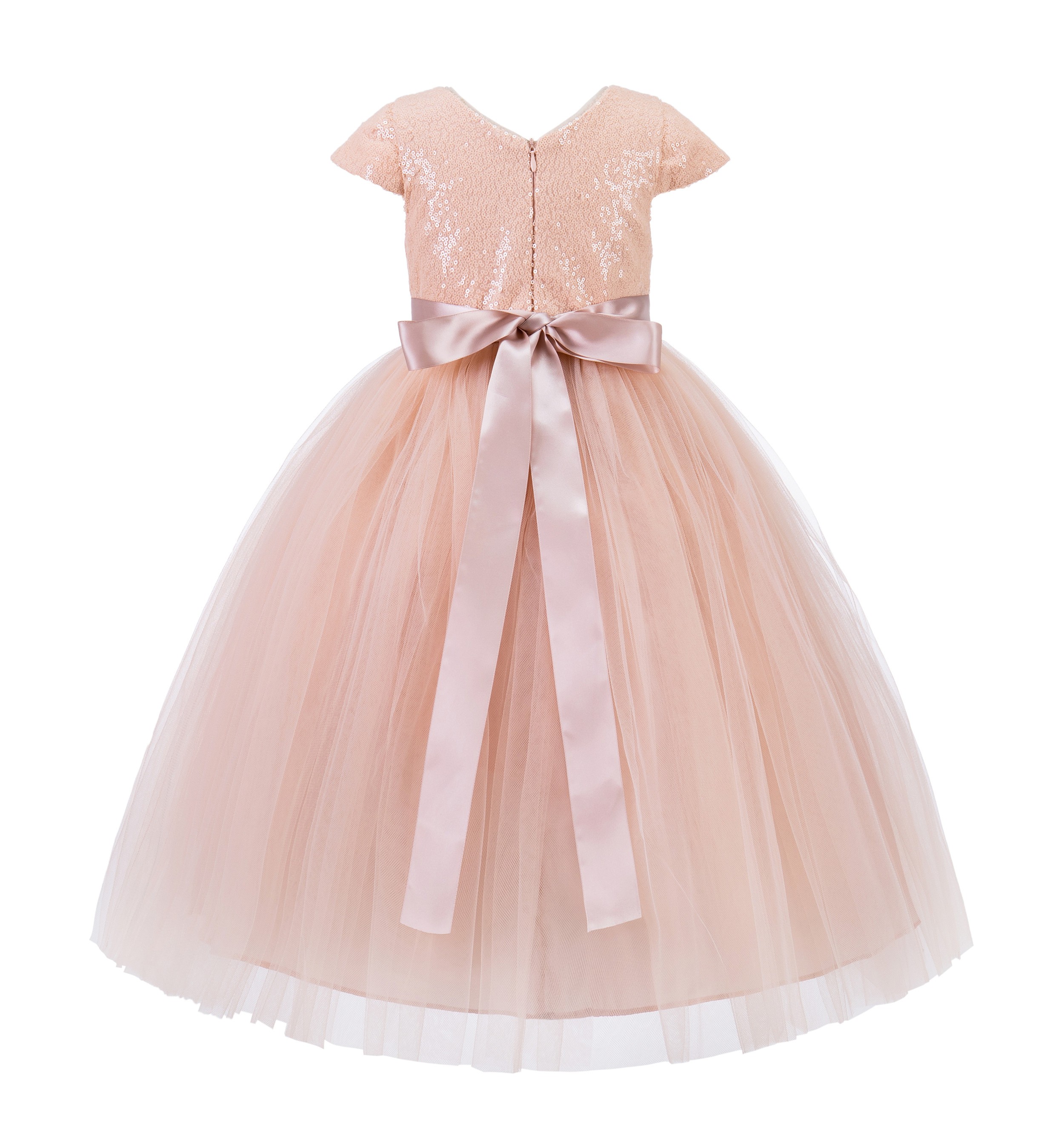 Blush Pink Cap Sleeves Sequin Flower Girl Dress 211