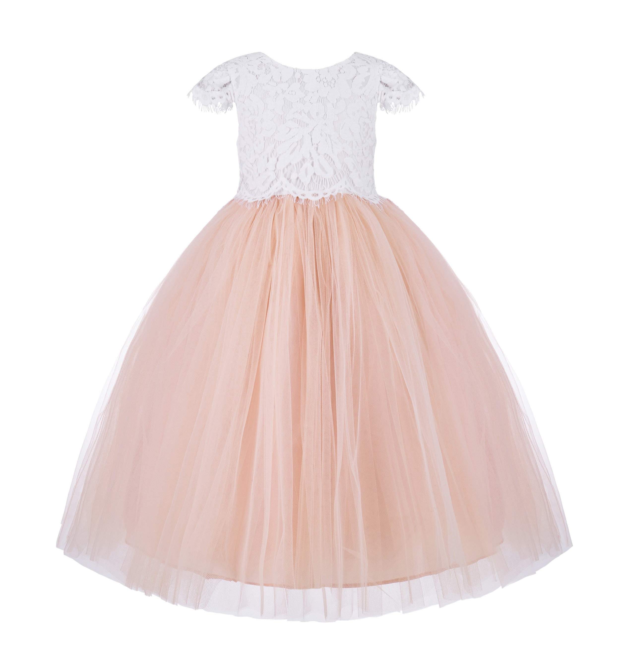 Blush Pink Floral Lace Flower Girl Dress Cap Sleeves 214
