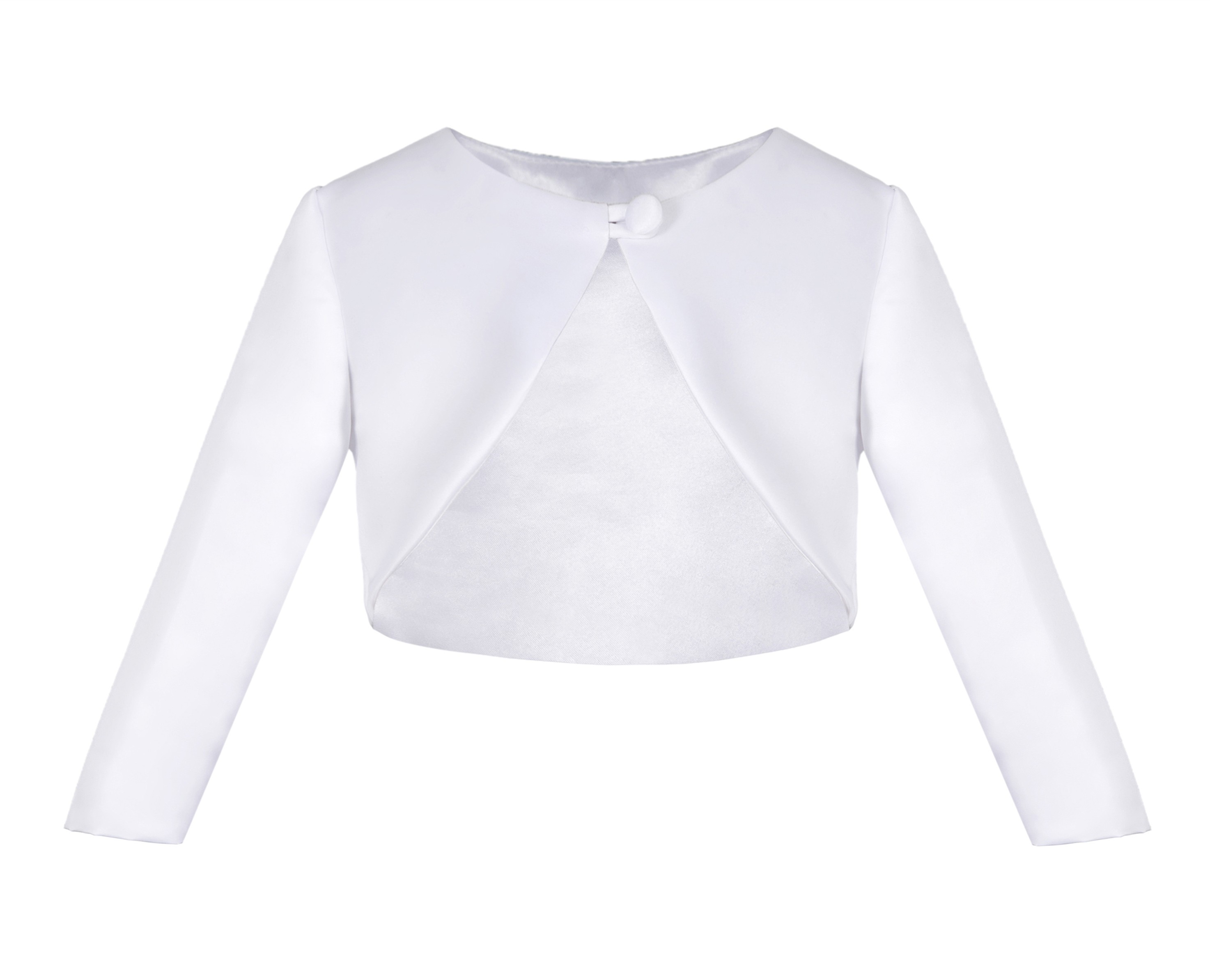 White Long Sleeves Satin Bolero Satin Jacket Flower Dress Cover Up Pageant Shrug 