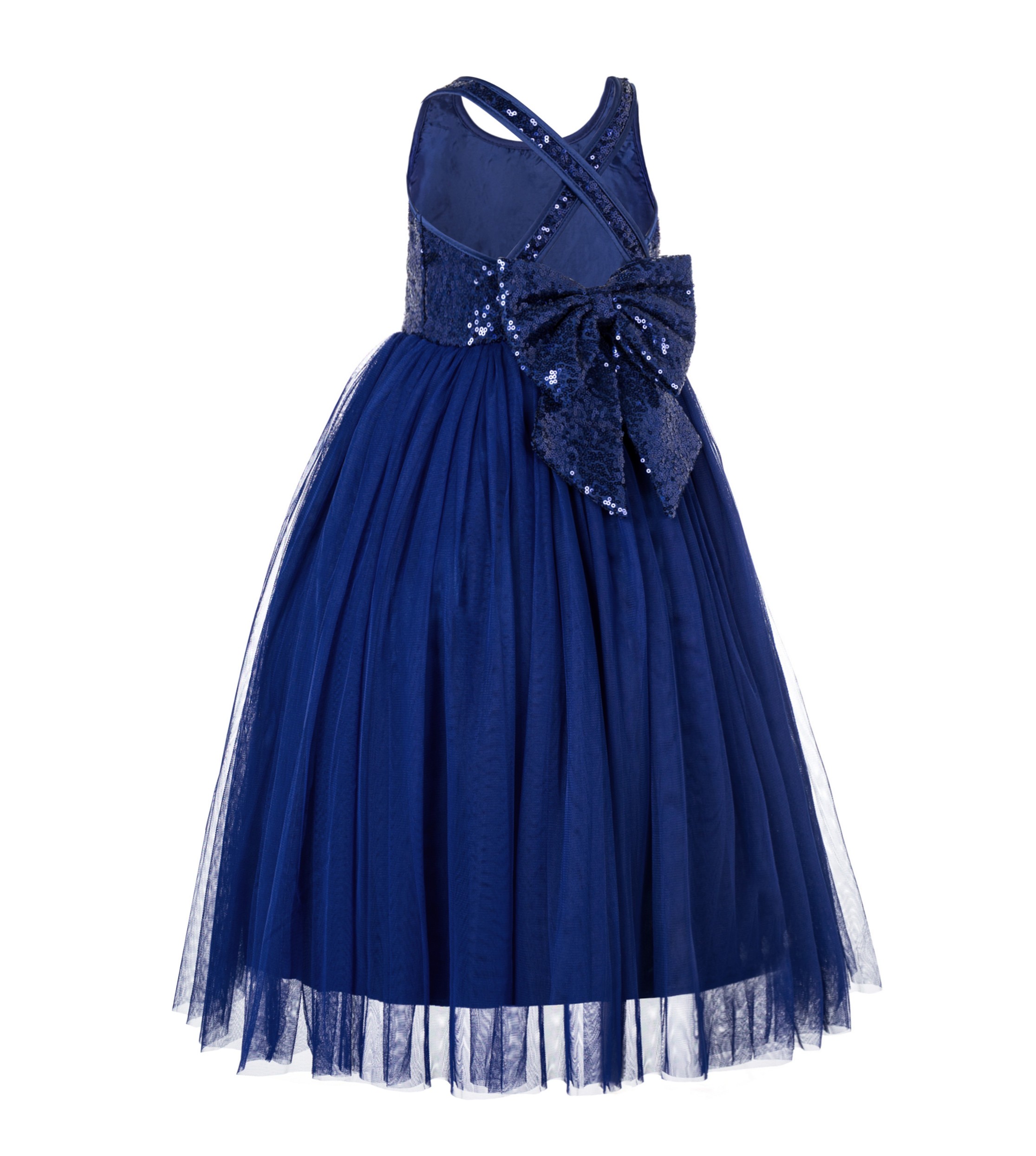 Navy Blue Crossed Straps A-Line Flower Girl Dress 177
