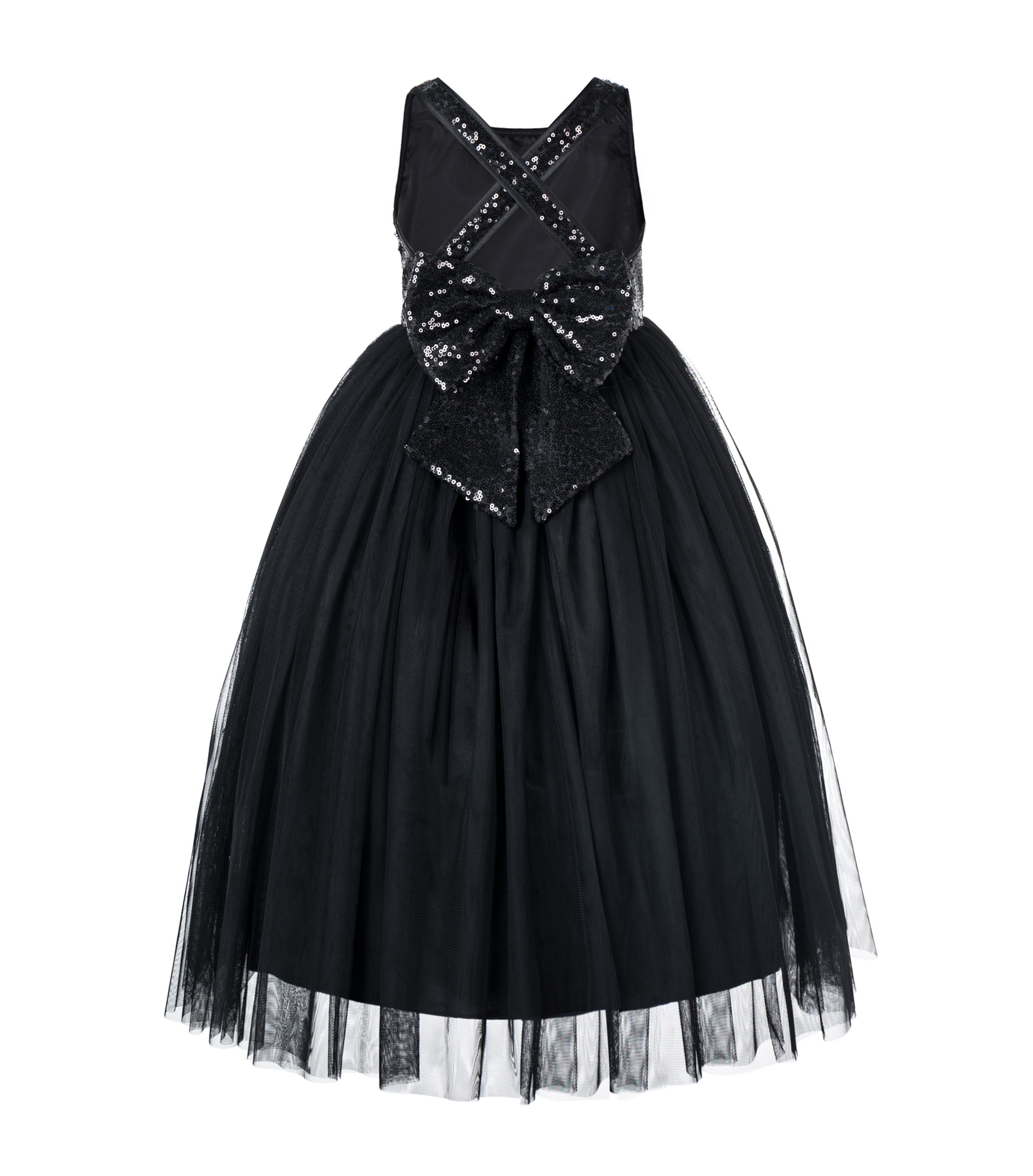 Black Crossed Straps A-Line Flower Girl Dress 177