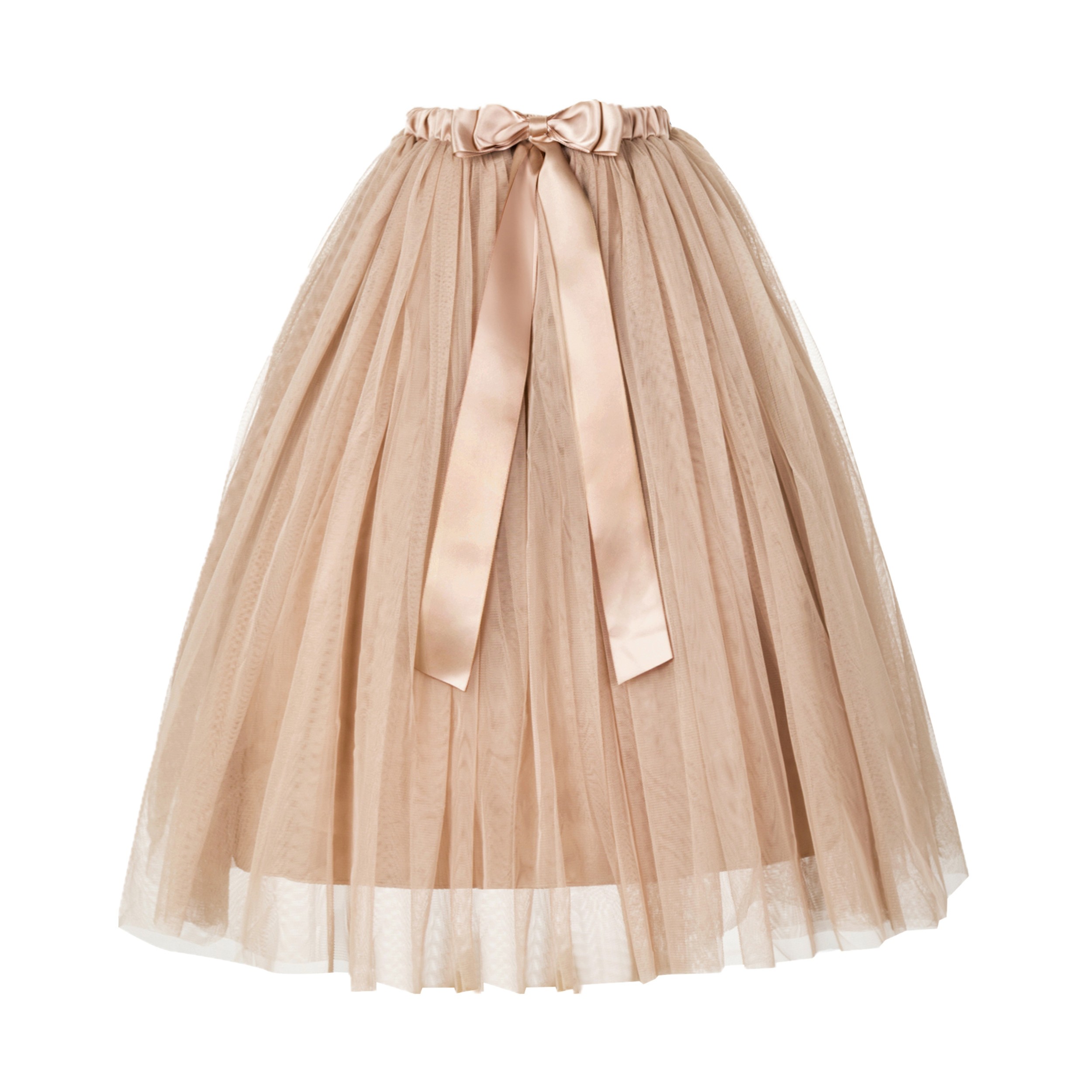 Tulle Tutu Layered Skirt with Ribbon Bow & Elastic Waistband