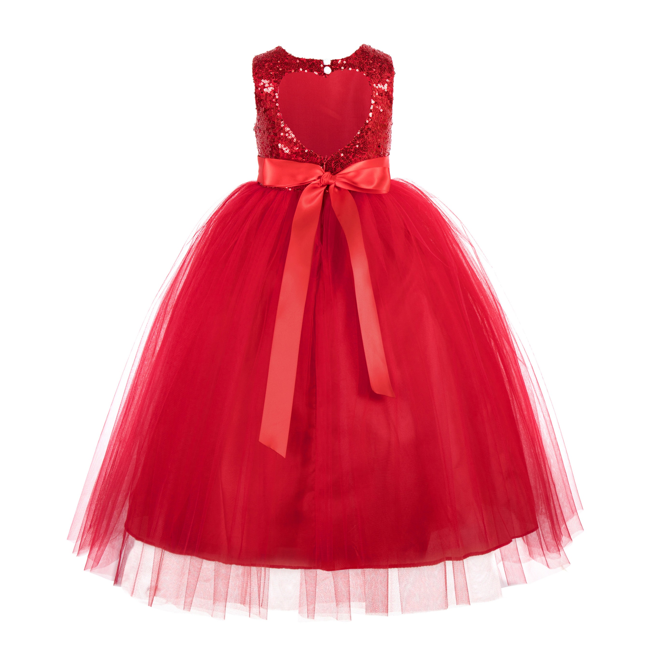 Red Sequin Heart Cutout Tulle Flower Girl Dress 172seq