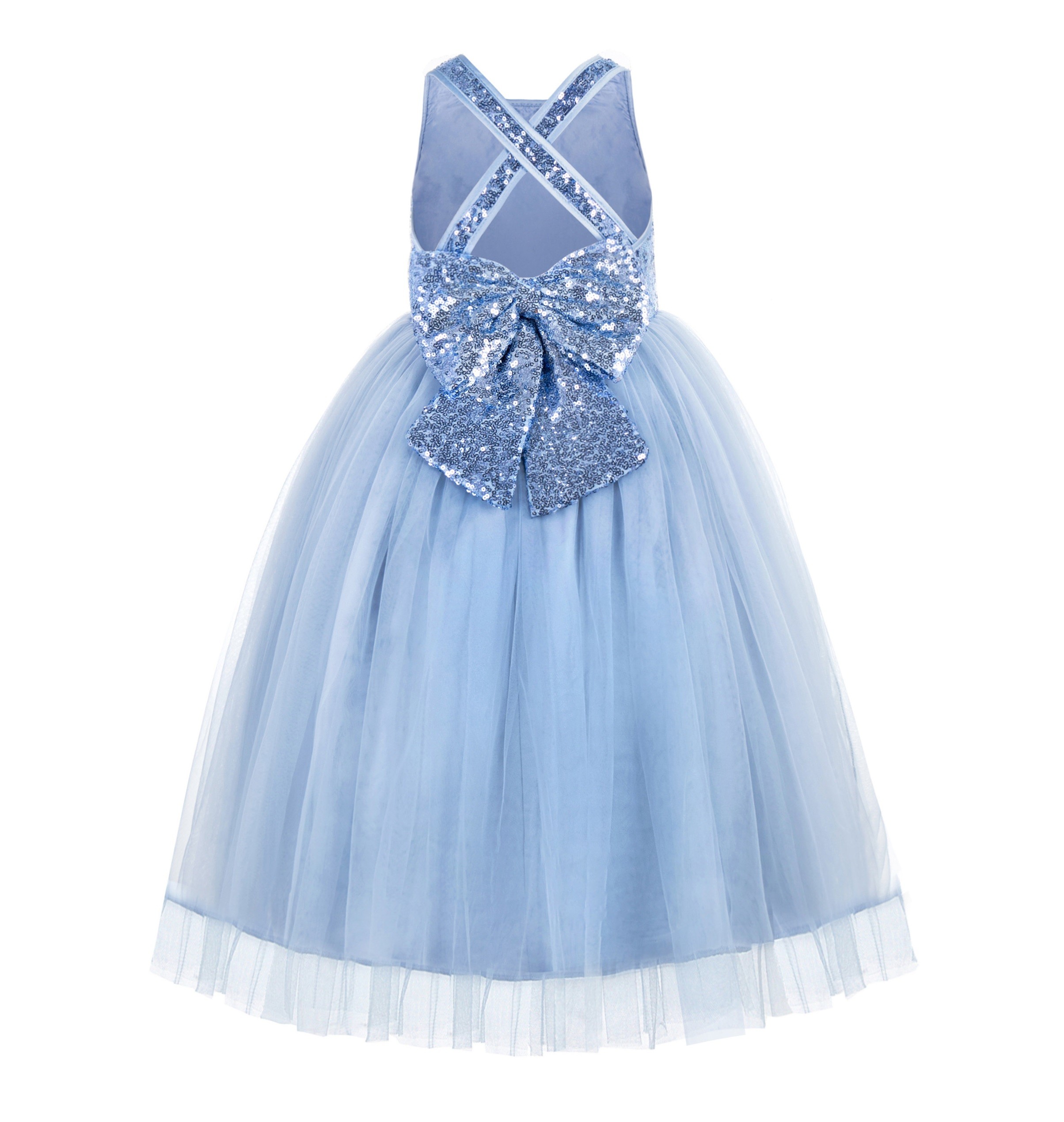 Dusty Blue Crossed Straps A-Line Flower Girl Dress 177