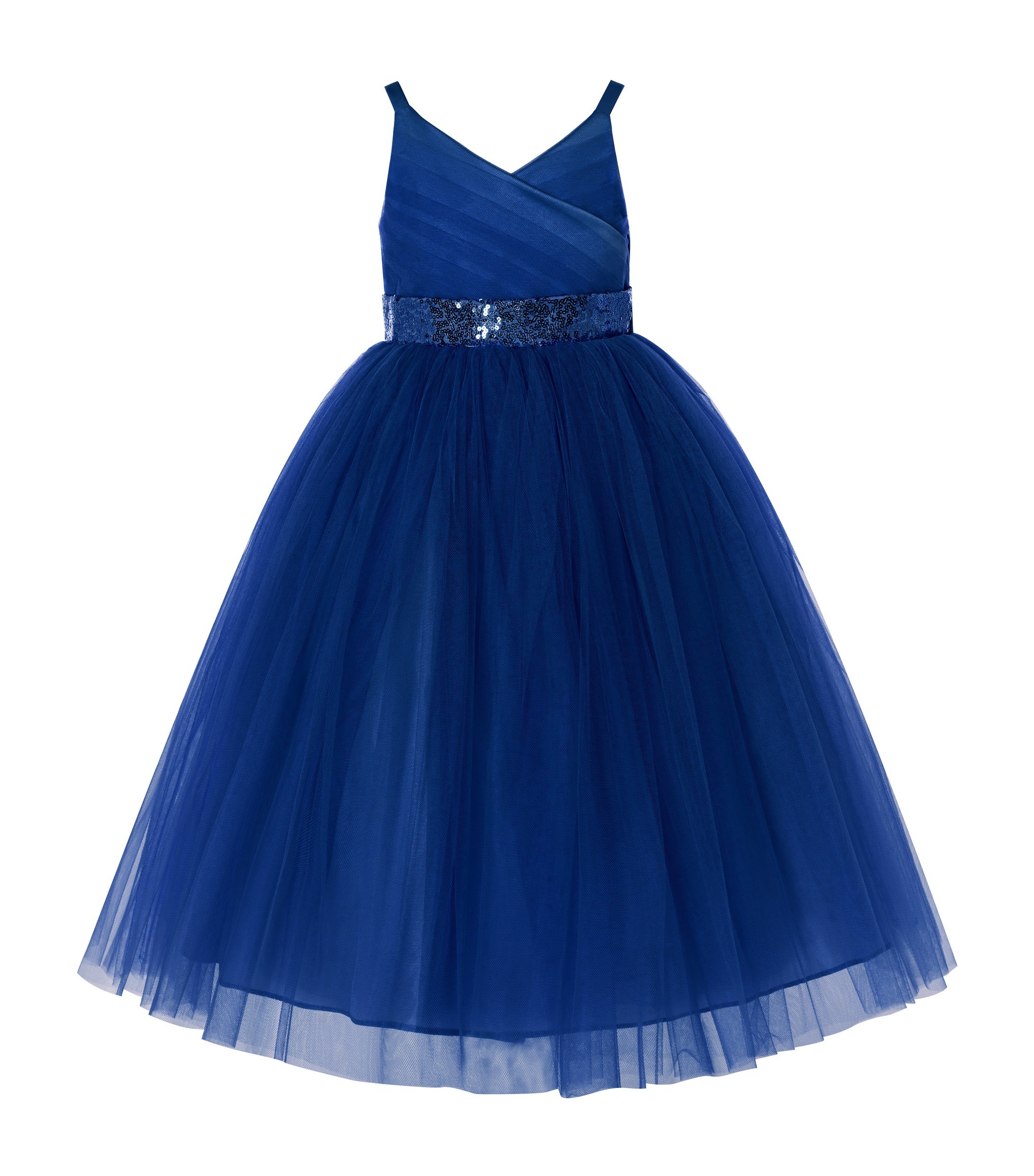 Navy Blue V-Neck Tulle Flower Girl Dress with Sequins 218