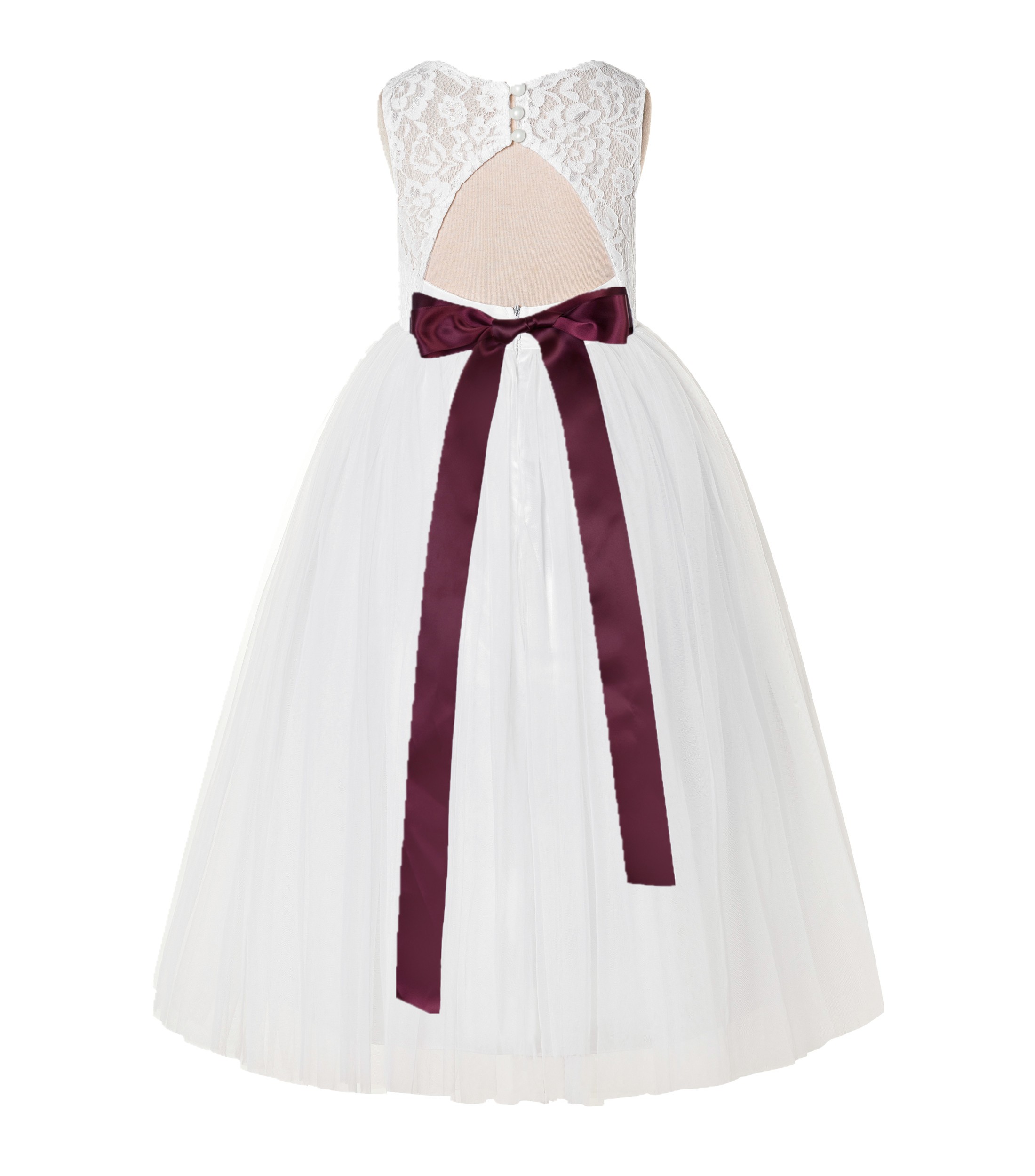 Ivory / Burgundy Tulle A-Line Lace Flower Girl Dress 178