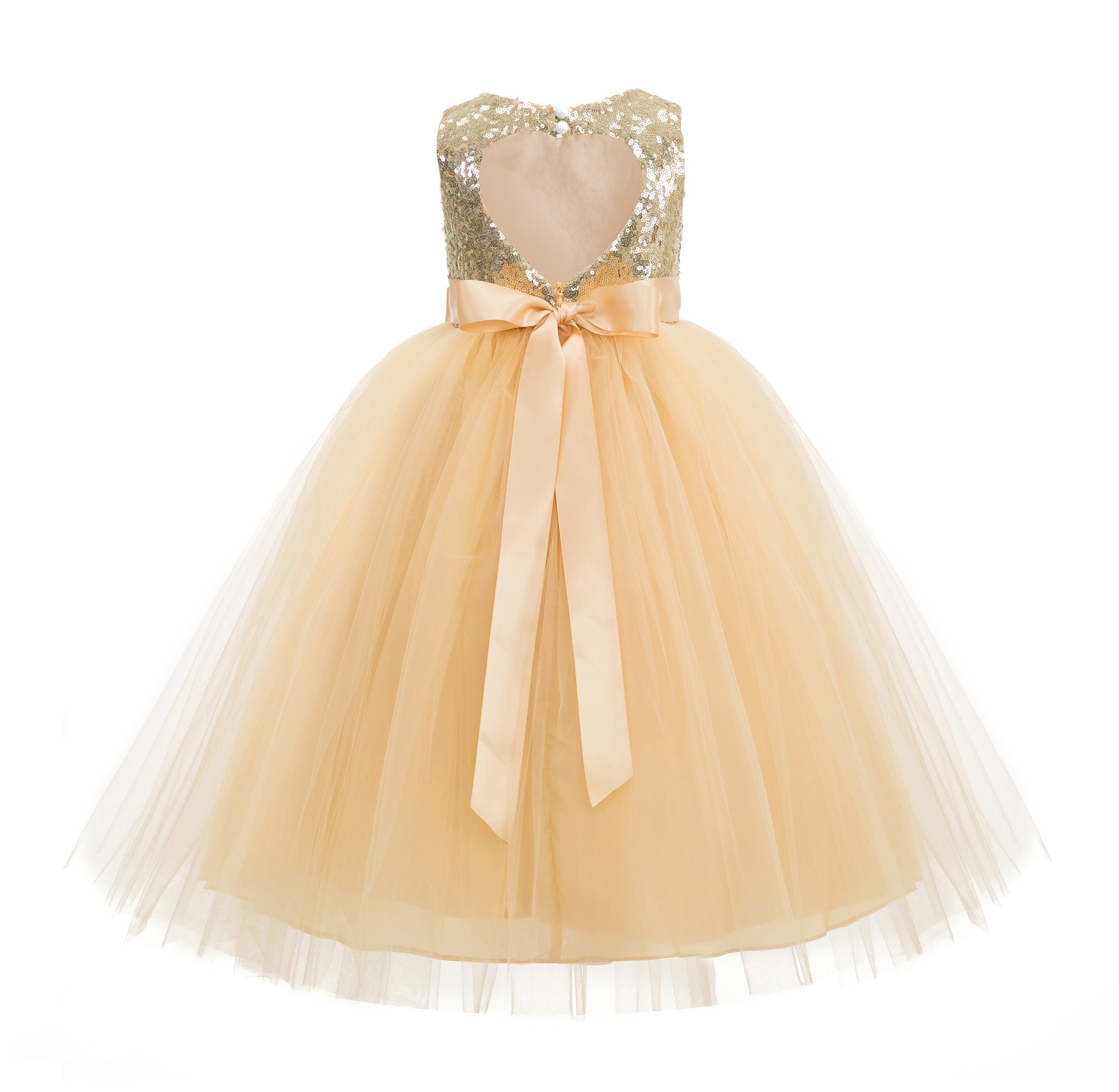 Gold Sequin Heart Cutout Tulle Flower Girl Dress 172seq