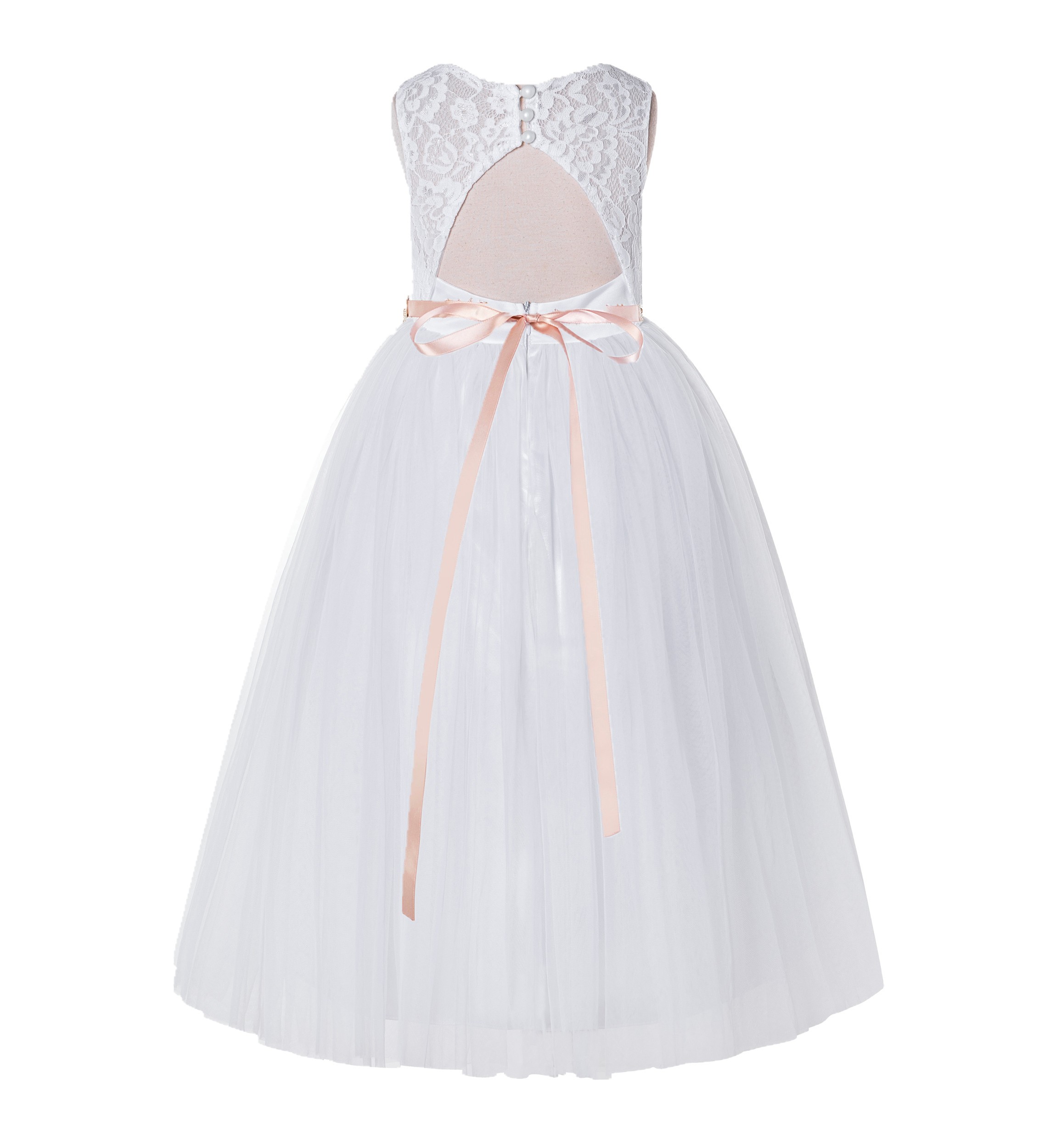White / Blush Pink A-Line Lace Flower Girl Dress 178R2