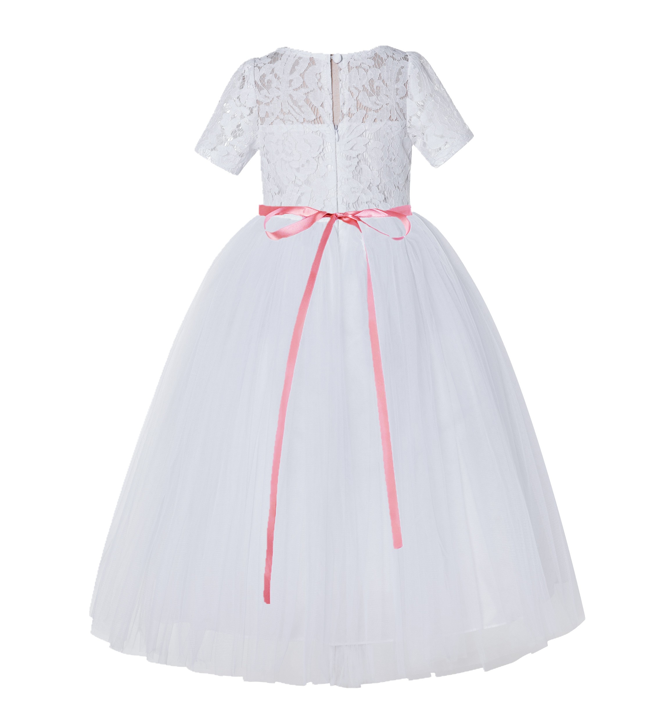 White / Dusty Rose Floral Lace Flower Girl Dress Baptism Dress LG2
