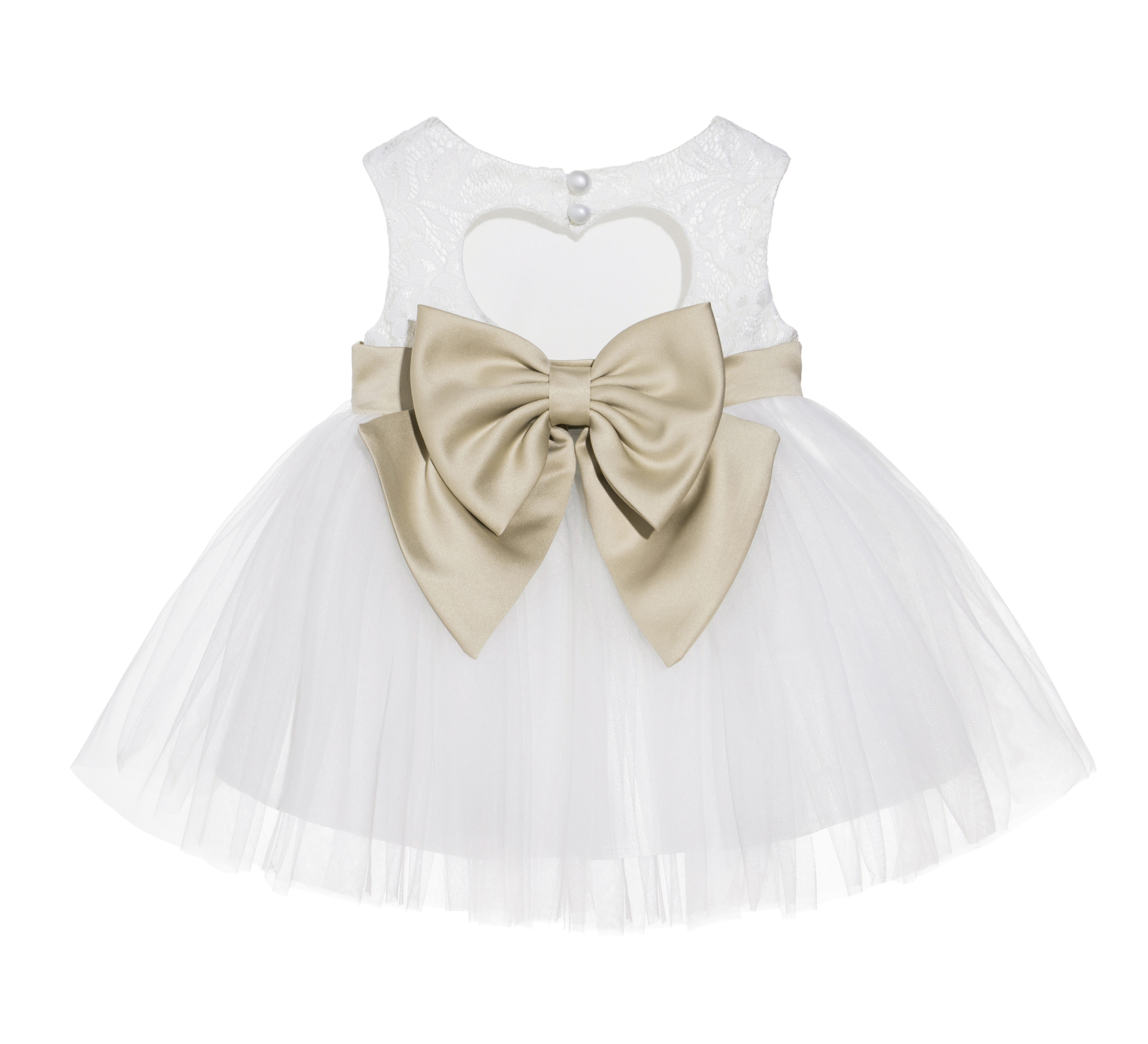 Ivory / Champagne Lace Heart Cutout Flower Girl Dress Baby Dress BB1