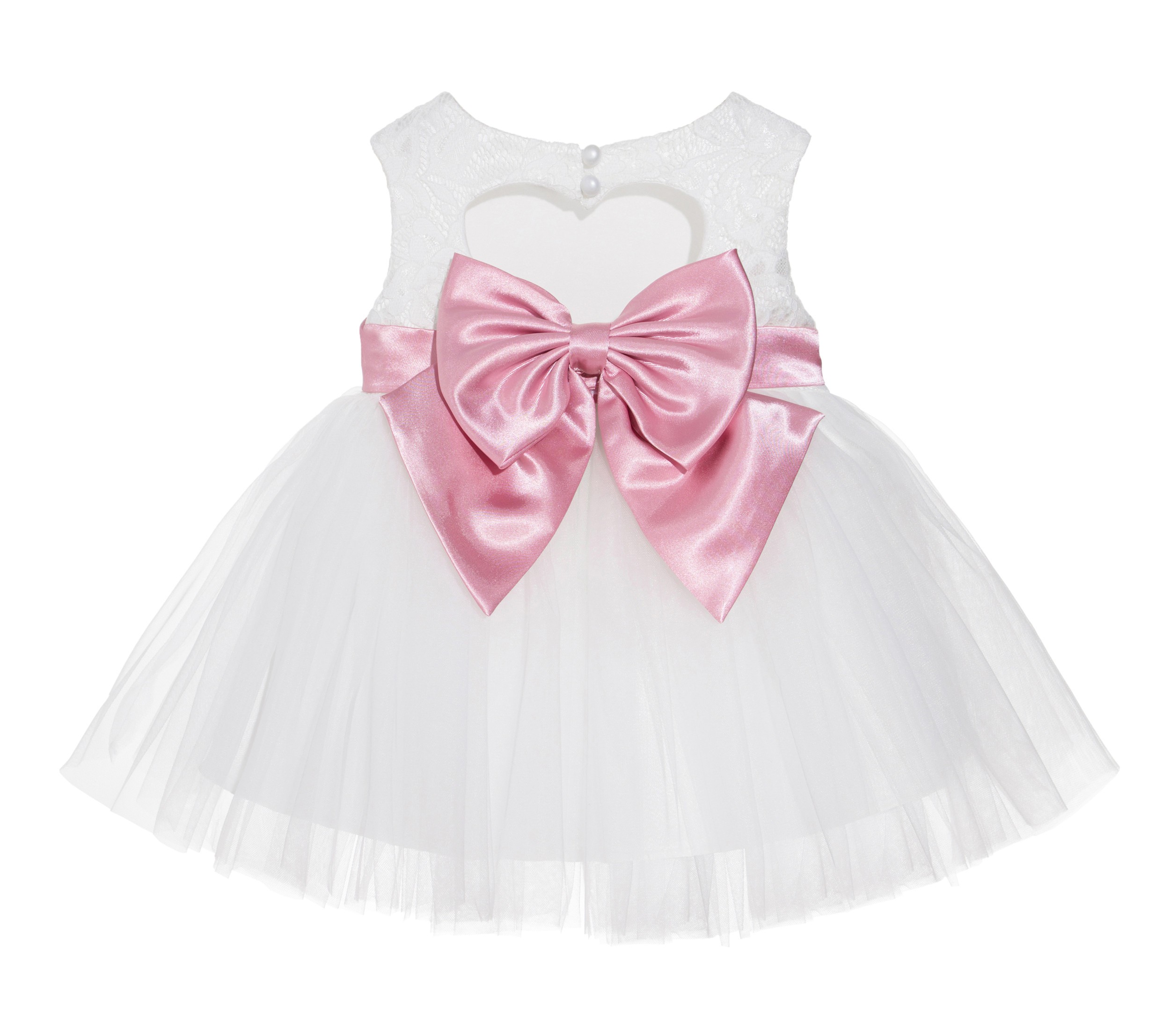 Ivory / Dusty Rose Lace Heart Cutout Flower Girl Dress Baby Dress BB1