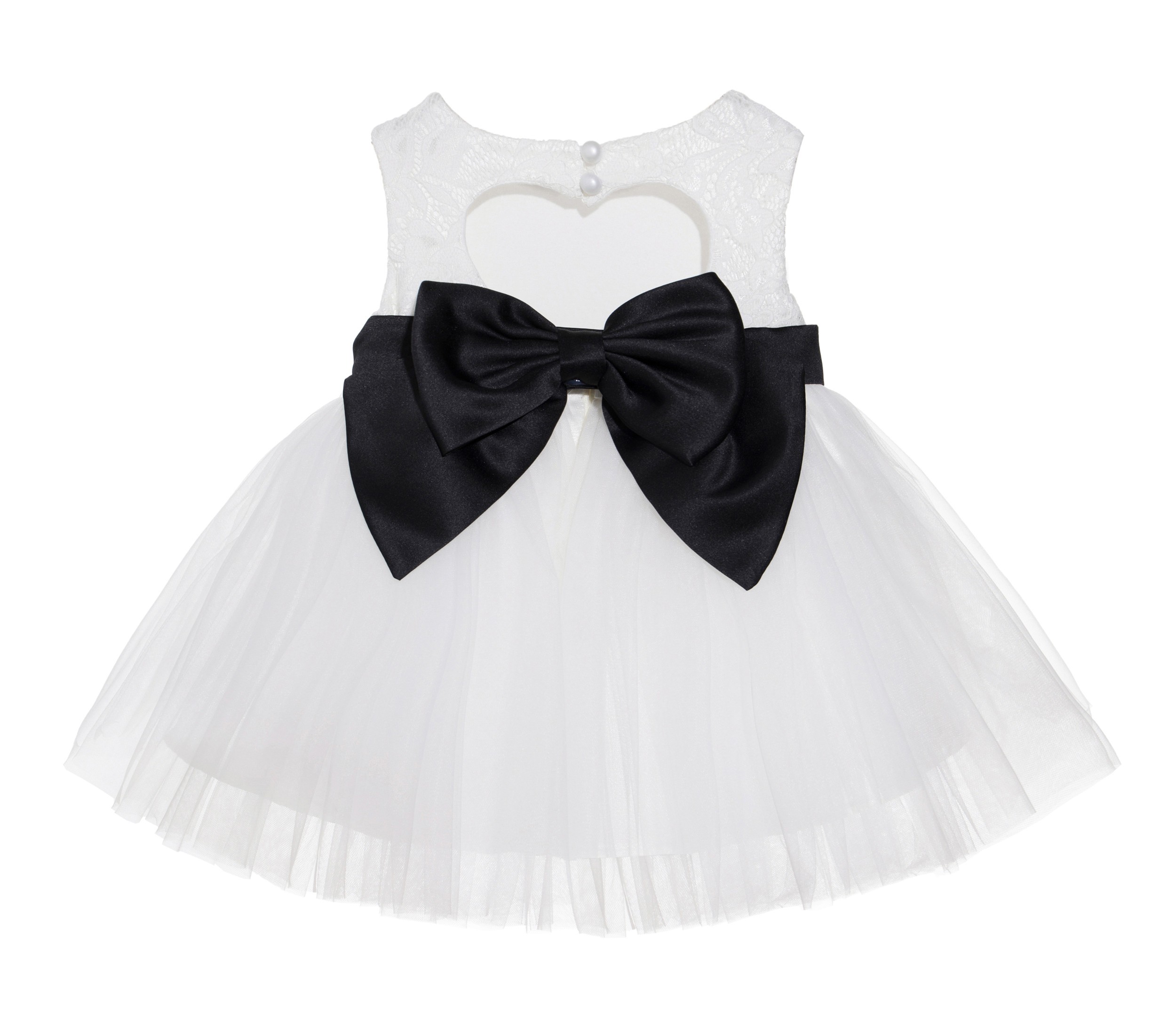 Ivory / Black Lace Heart Cutout Flower Girl Dress Baby Dress BB1