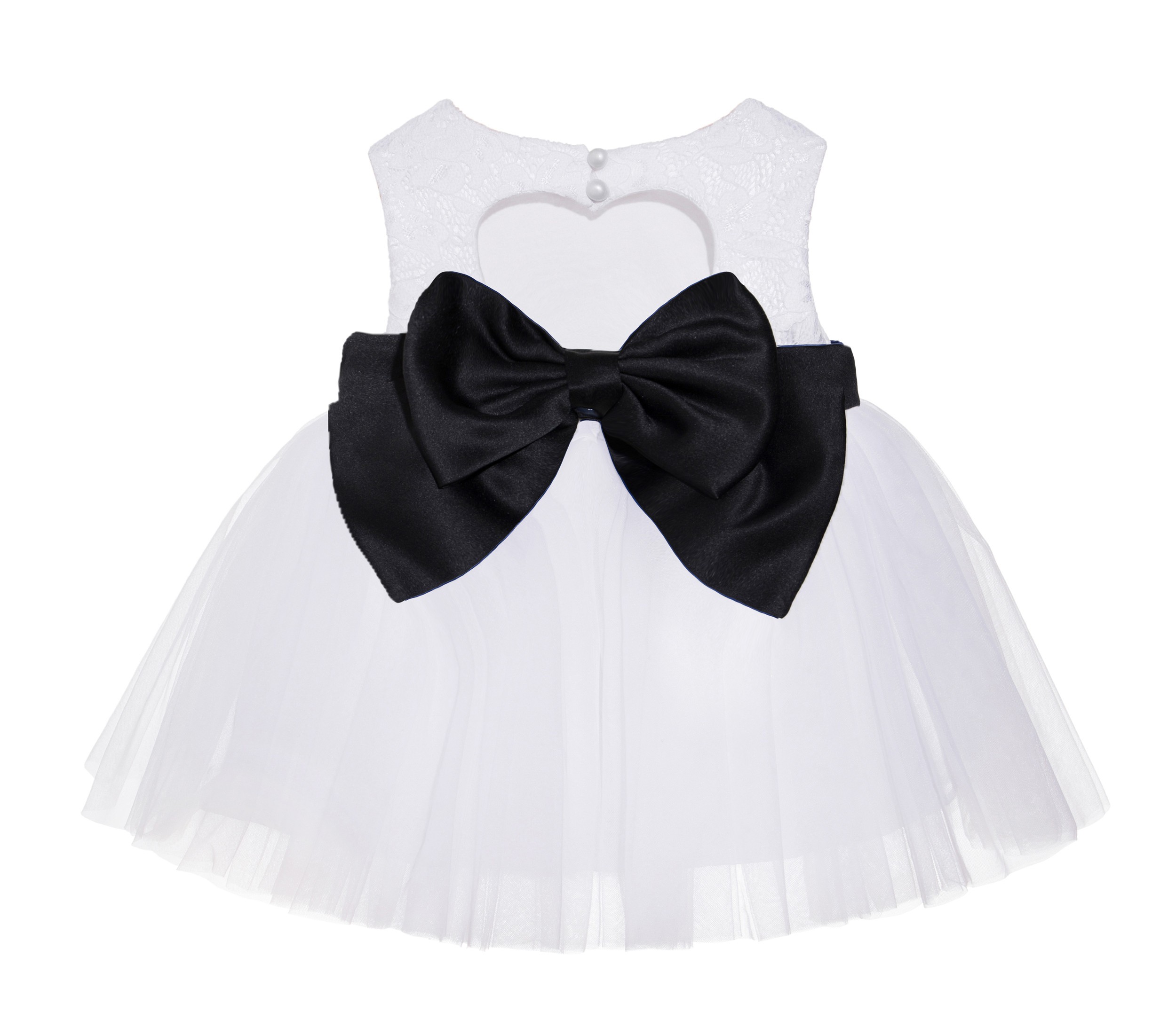 White / Black Lace Heart Cutout Flower Girl Dress Baby Dress BB1