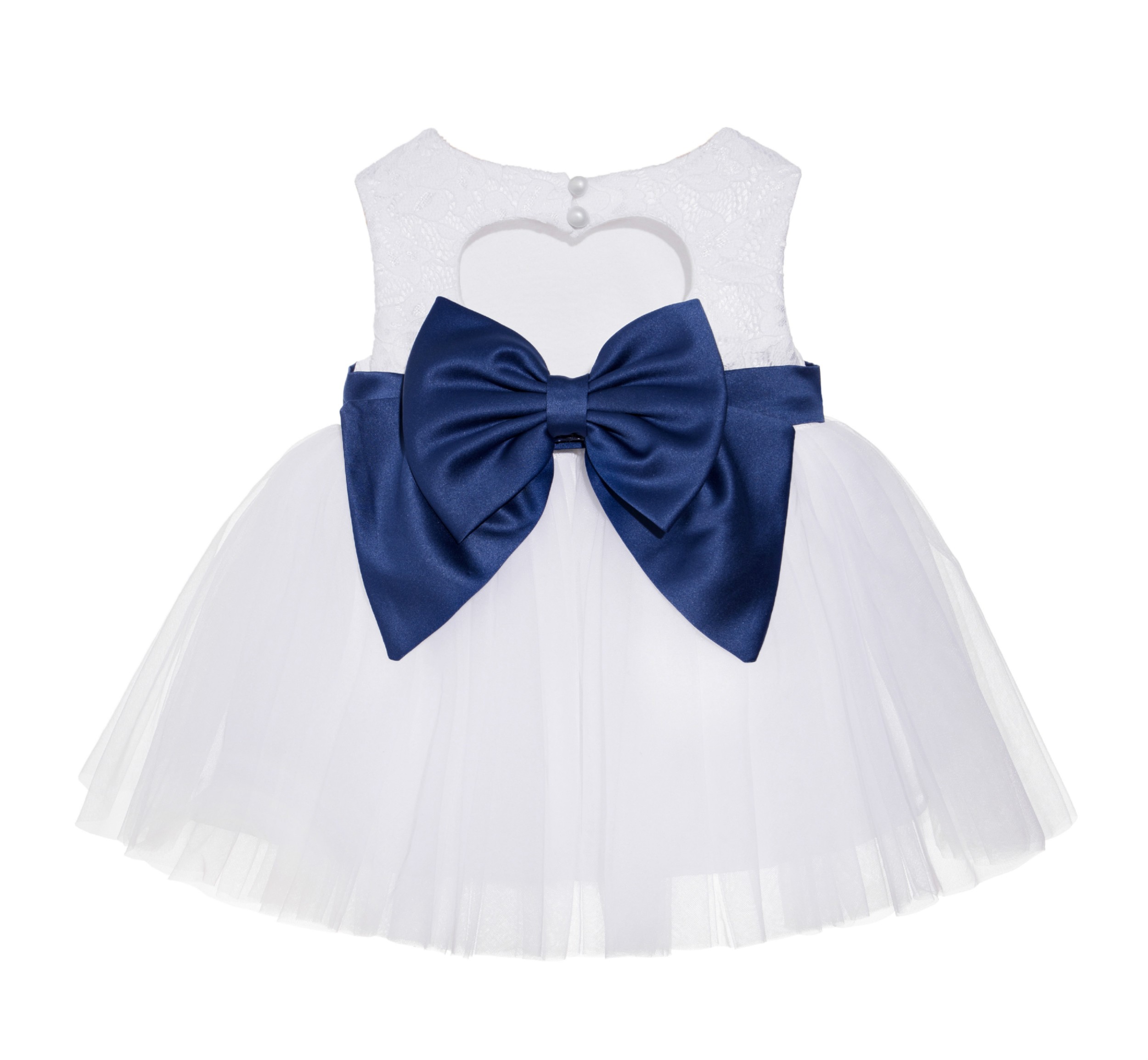 White / Navy Blue Lace Heart Cutout Flower Girl Dress Baby Dress BB1