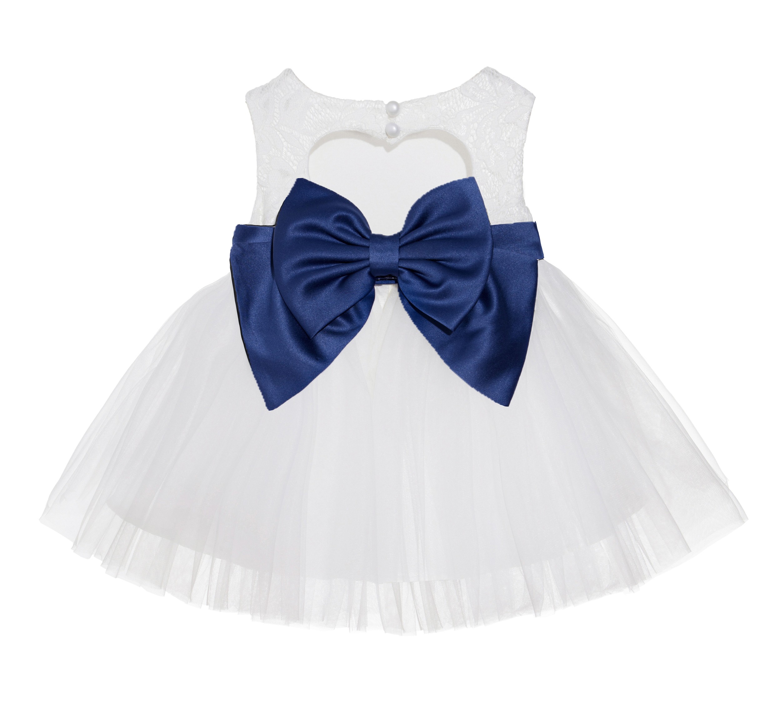 Ivory / Navy Blue Lace Heart Cutout Flower Girl Dress Baby Dress BB1