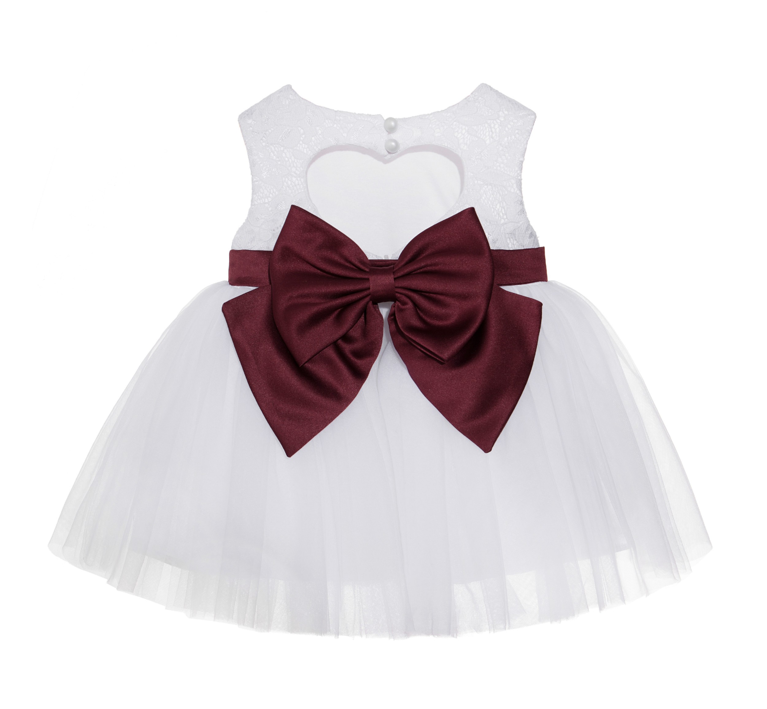 White / Burgundy Lace Heart Cutout Flower Girl Dress Baby Dress BB1