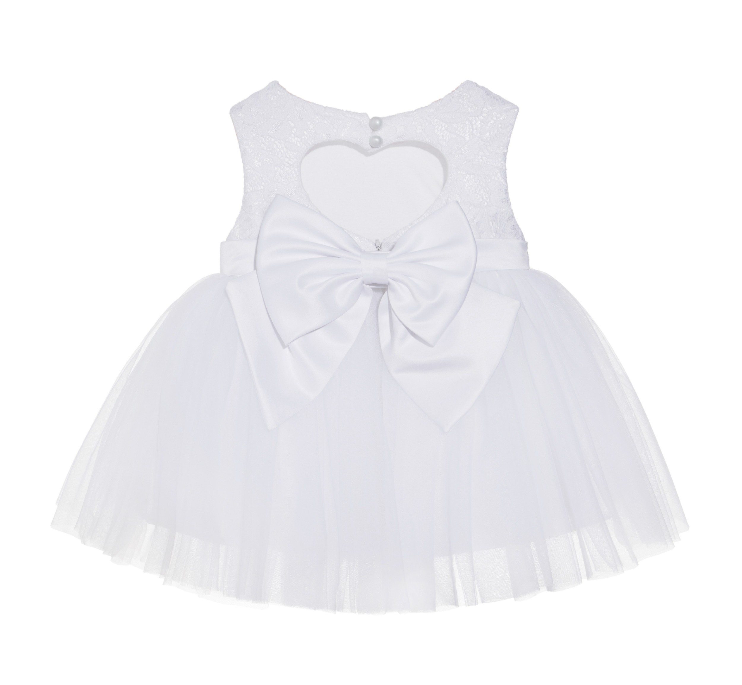 White / White Lace Heart Cutout Flower Girl Dress Baby Dress BB1