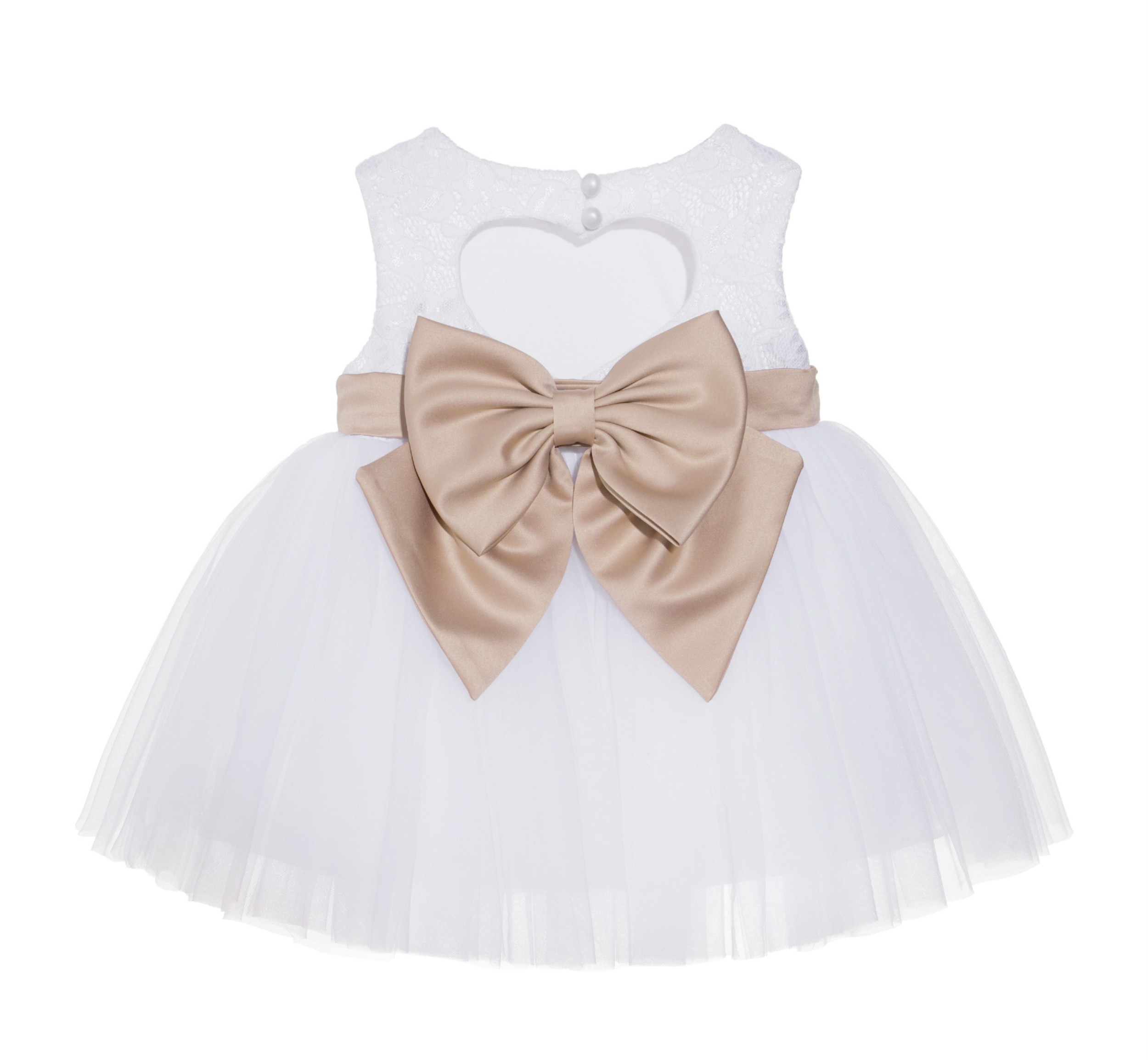 White / Rose Gold Lace Heart Cutout Flower Girl Dress Baby Dress BB1