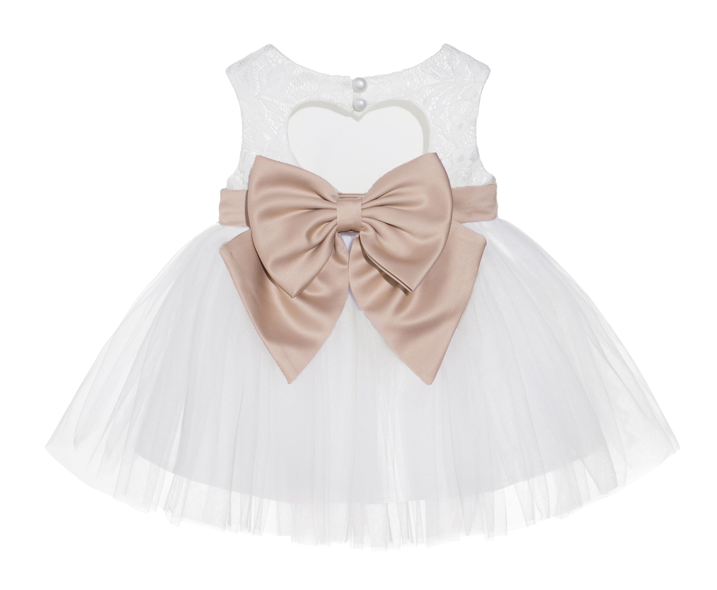 Ivory / Rose Gold Lace Heart Cutout Flower Girl Dress Baby Dress BB1