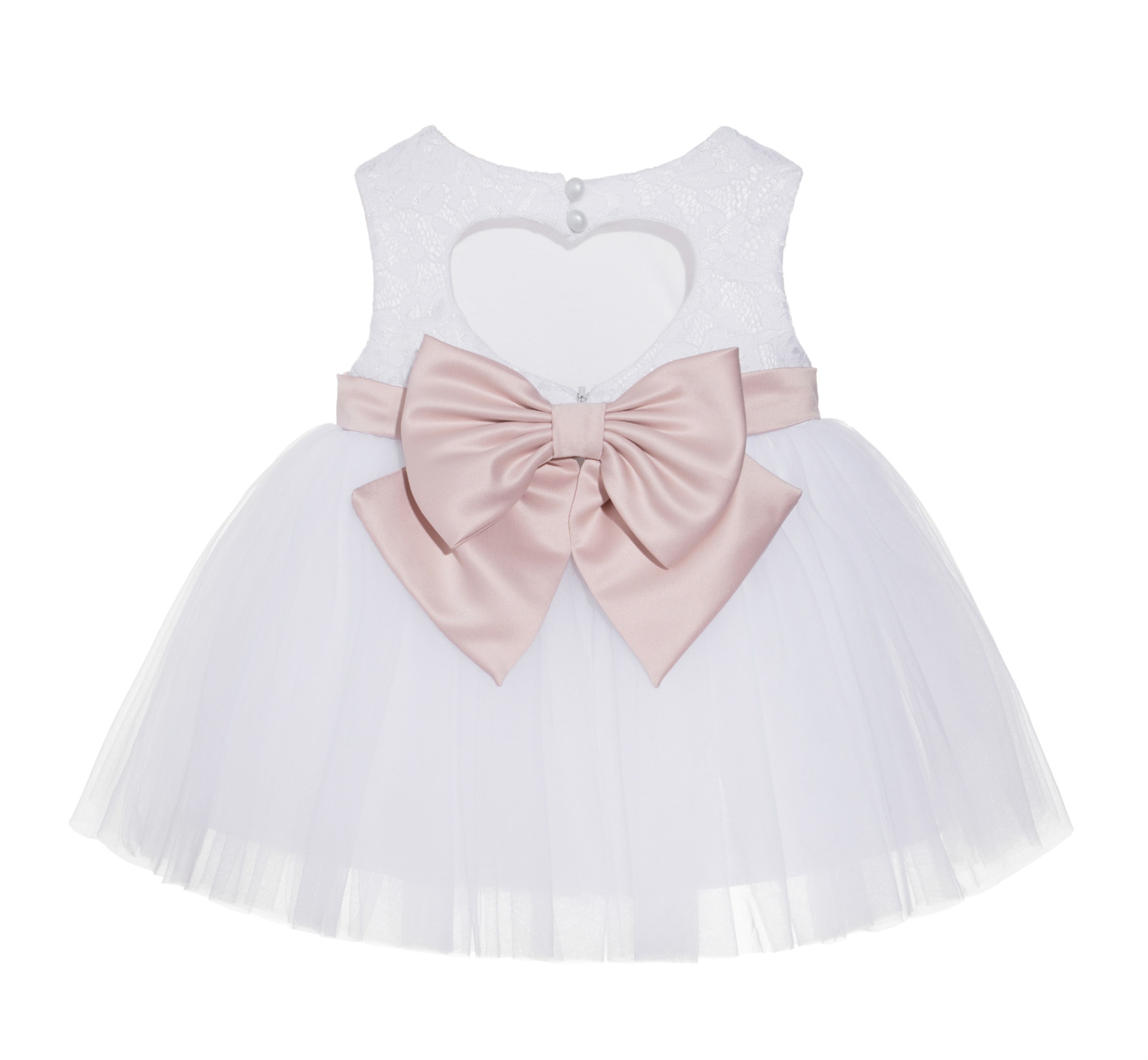 White / Blush Pink Lace Heart Cutout Flower Girl Dress Baby Dress BB1
