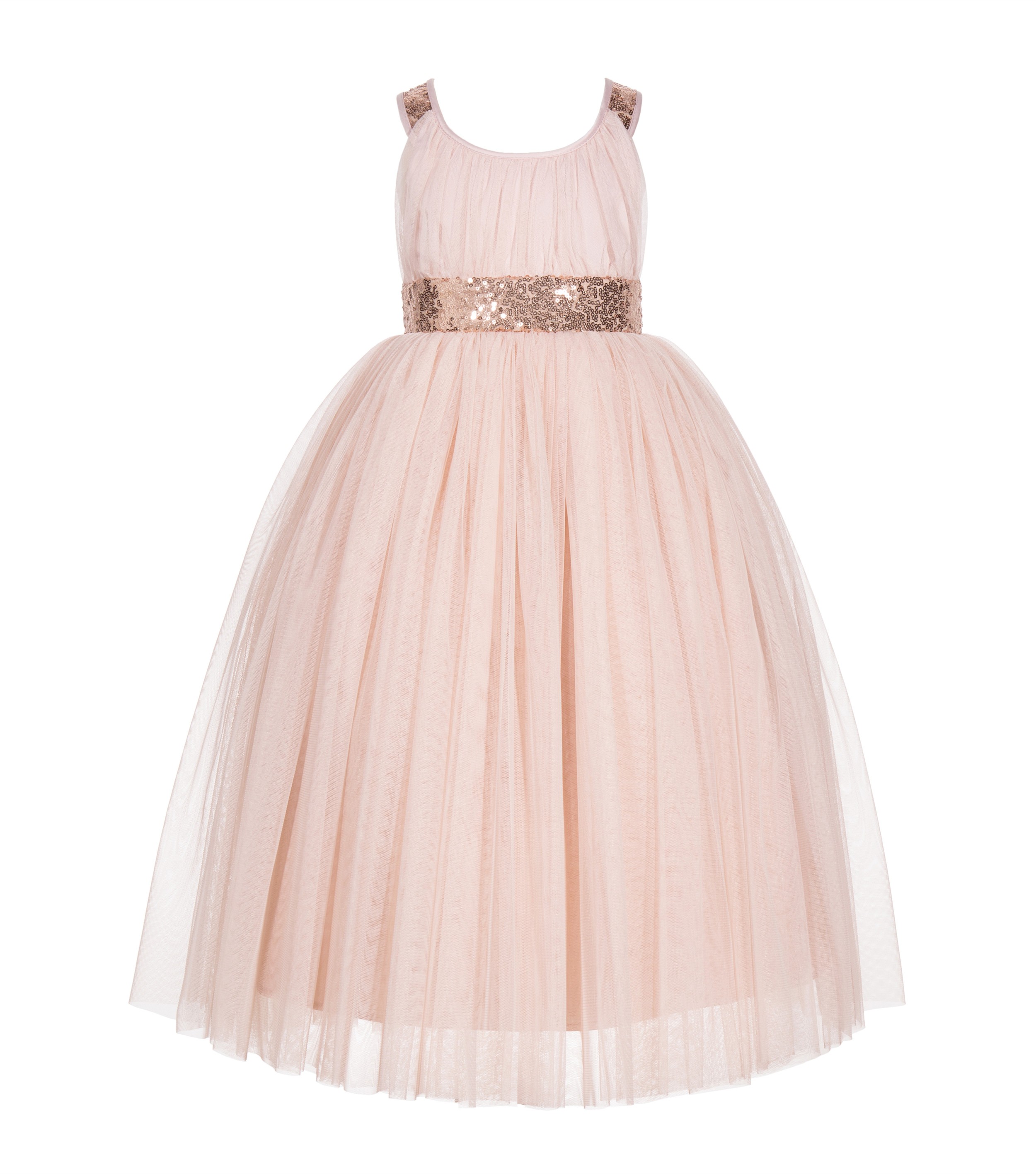 Rose Gold / Blush Pink Sequin Tulle Dress Crossed Straps A-Line Flower Girl Dress 173