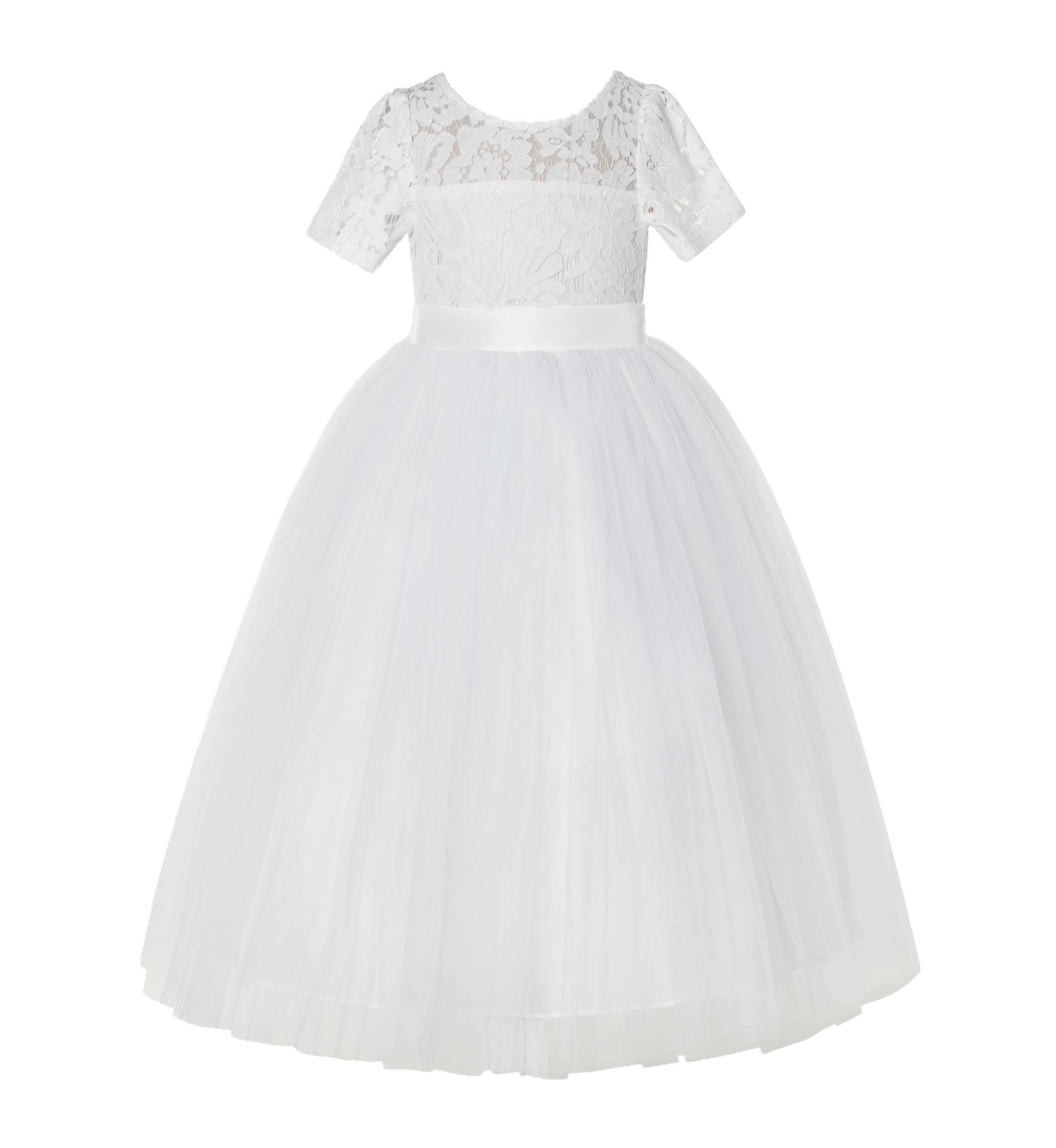 Ivory Floral Lace Flower Girl Dress with Sleeves LG2
