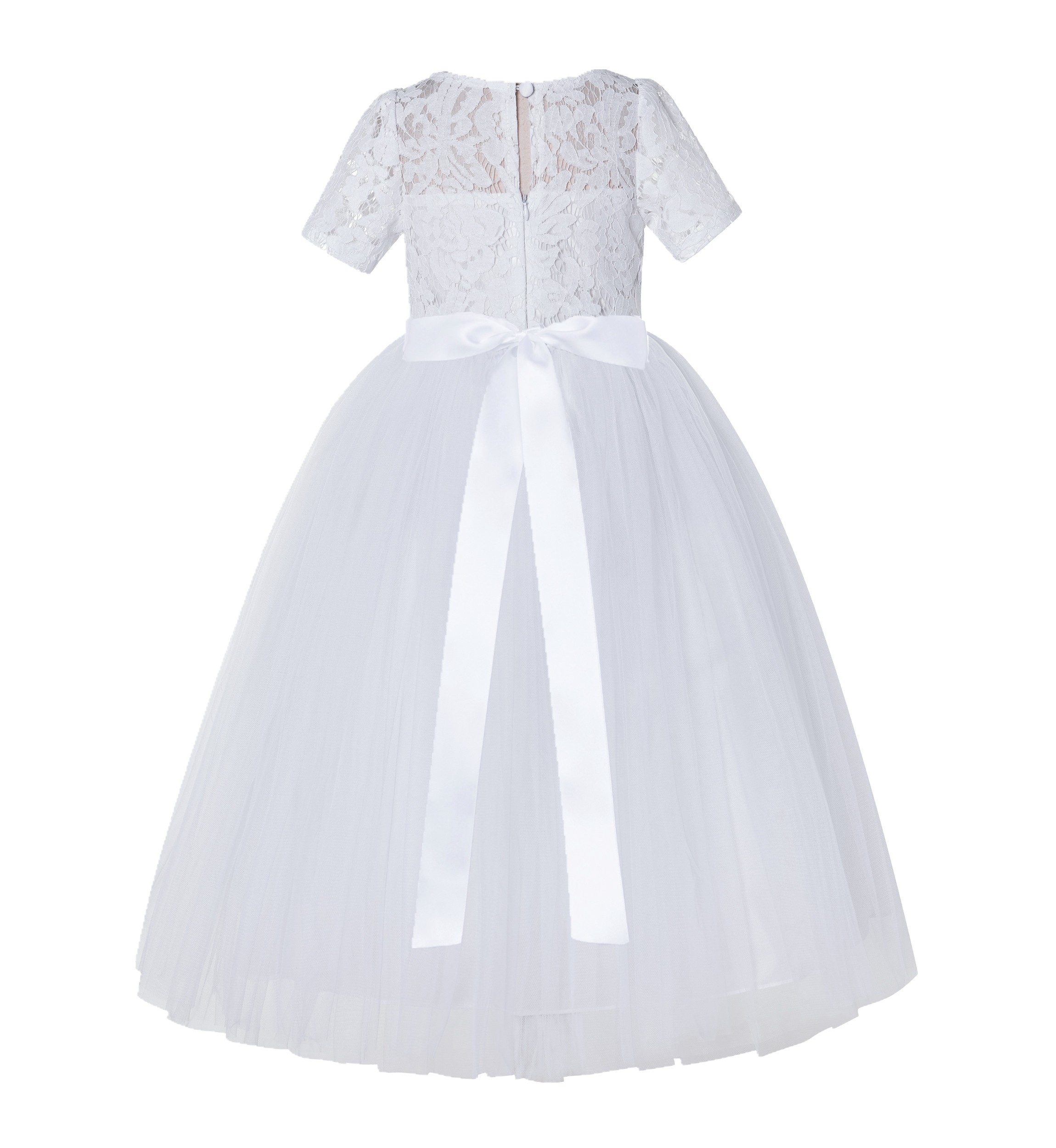 White Floral Lace Flower Girl Dress with Sleeves LG2