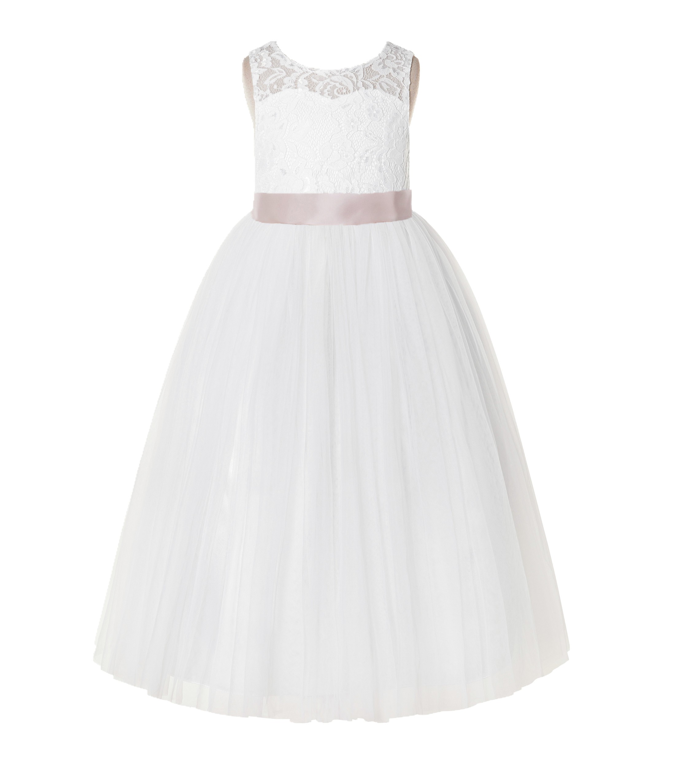 Ivory / Blush Pink Tulle A-Line Lace Flower Girl Dress 178