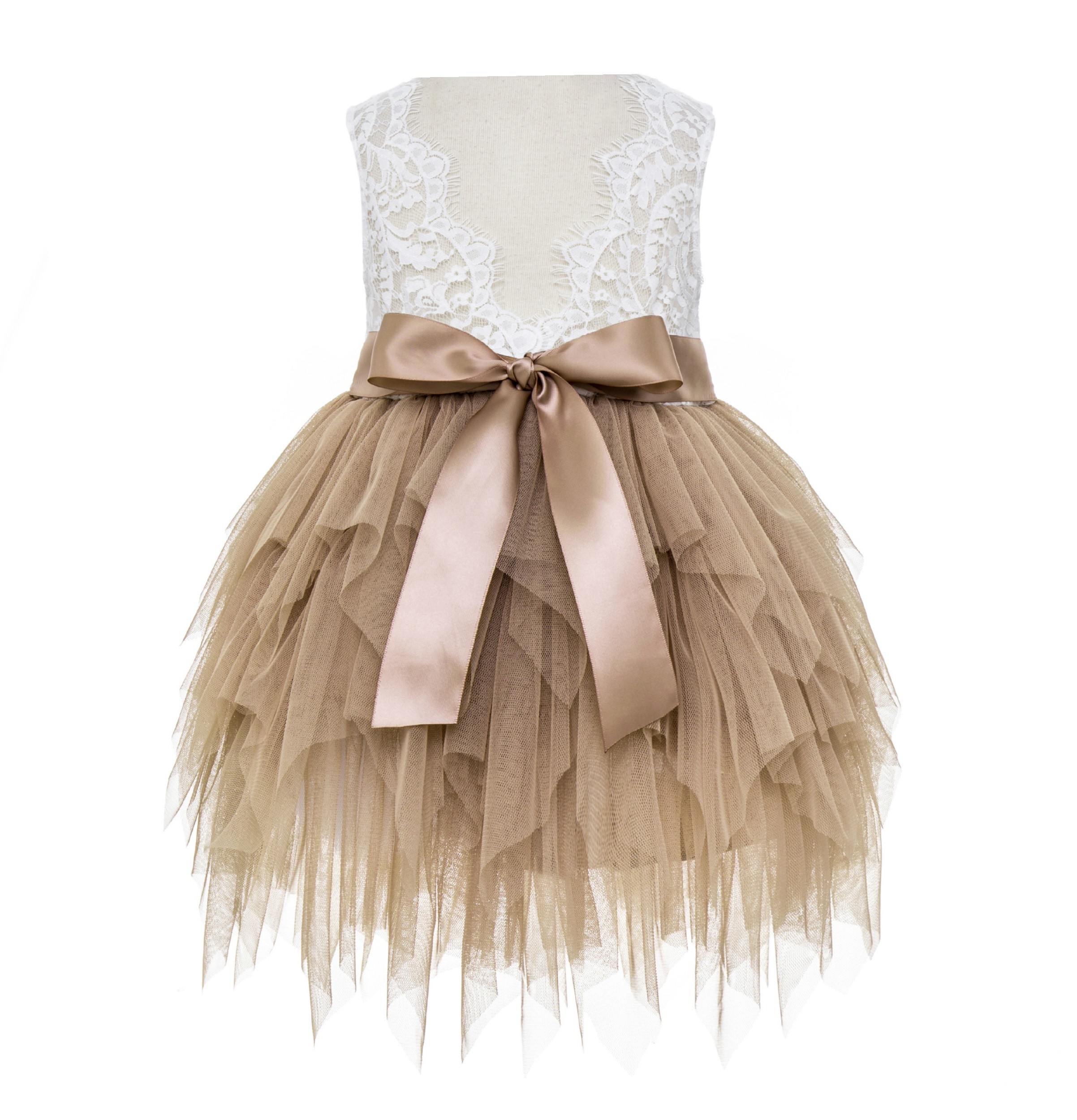 Rose Gold Tiered Tulle Flower Girl Dress Lace Back Dress LG6